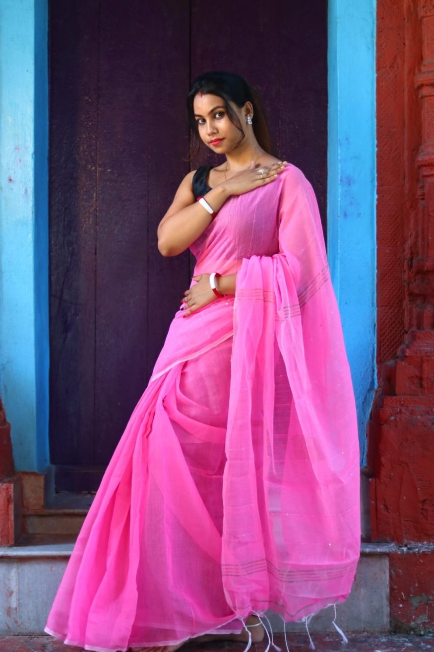 Buy MySilkLove Lotus Pink Cotton Sequence Chumki Saree Online