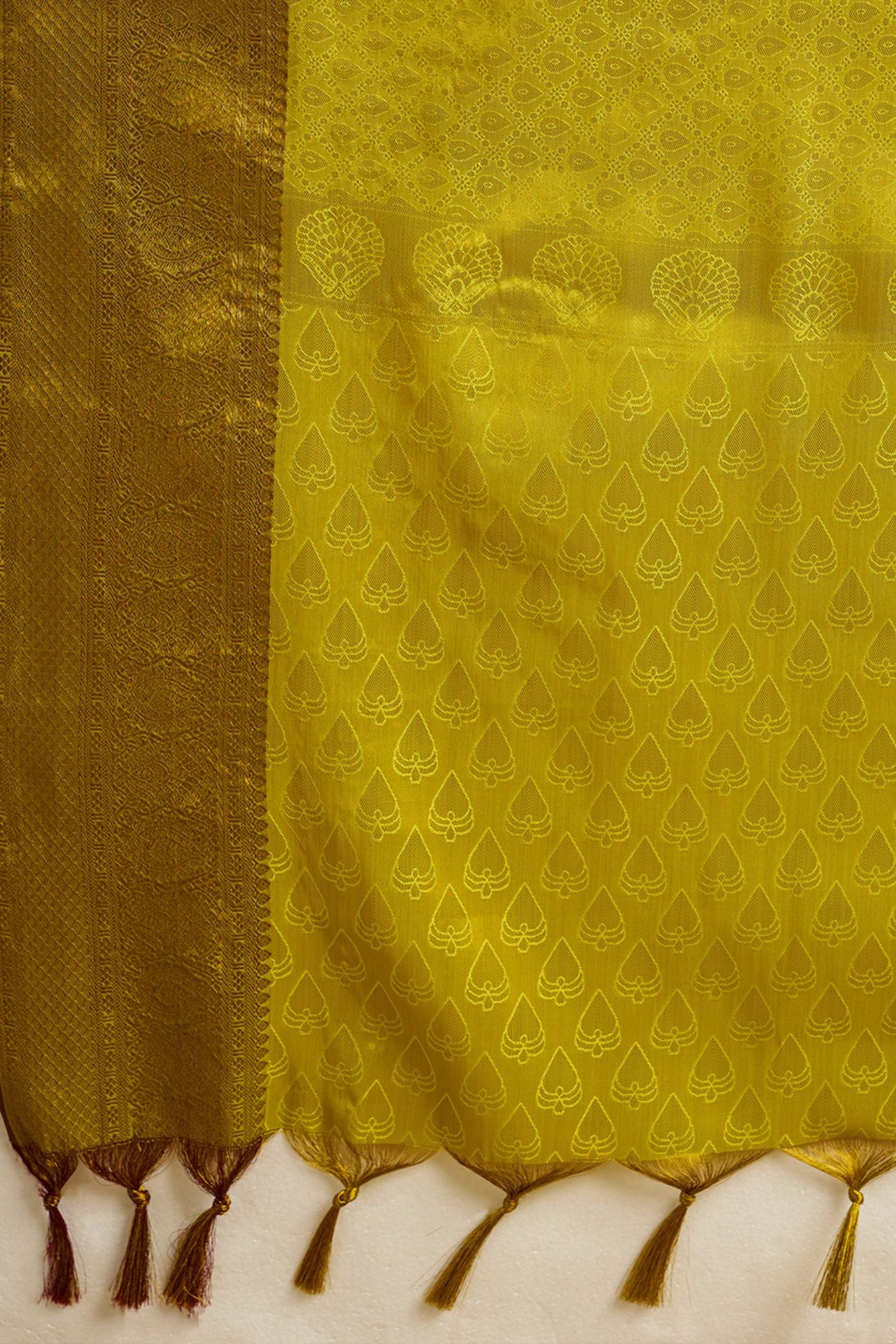 Buy MySilkLove Maize Green Woven Kanjivaram Saree Online