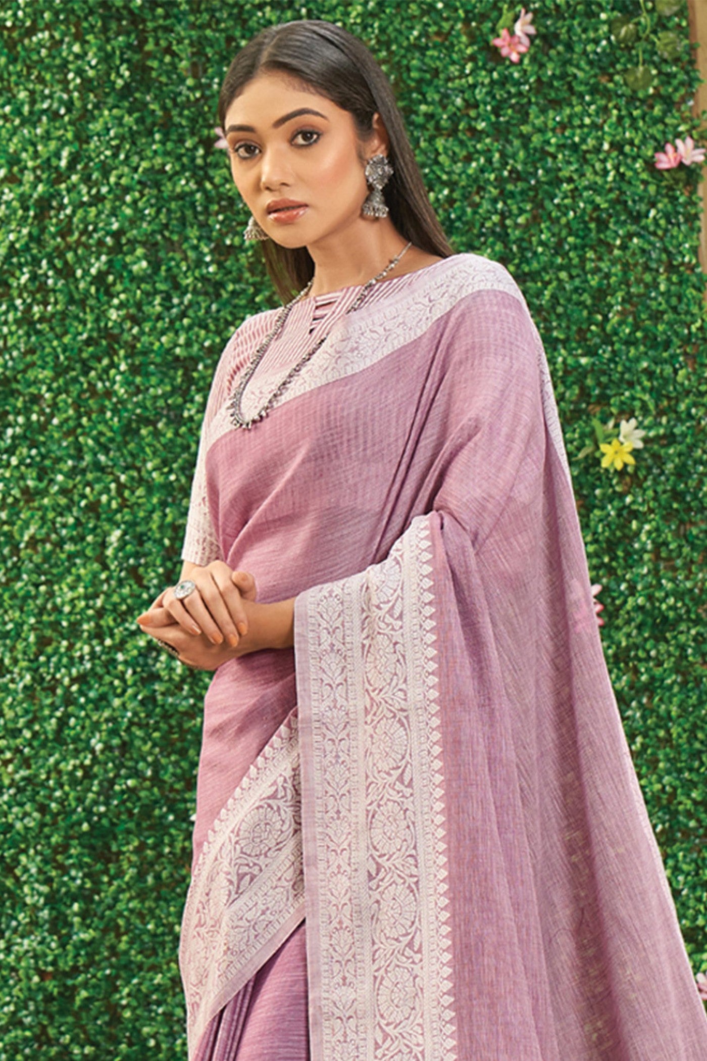 Buy MySilkLove Classic Purple Handloom Linen Saree Online