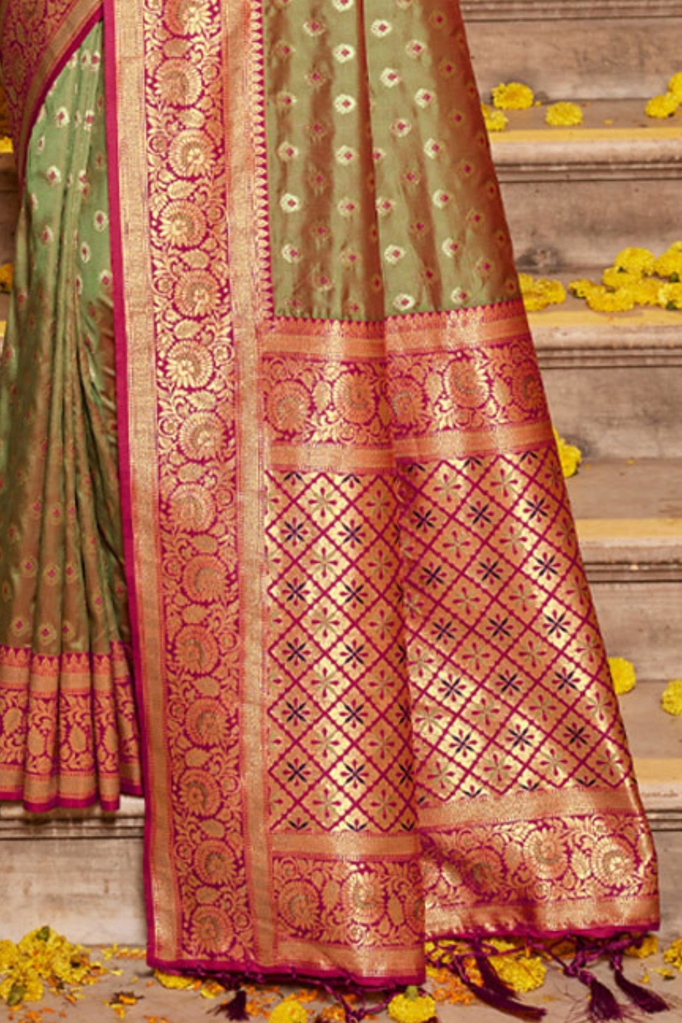 Buy MySilkLove Teak Green Zari Woven Banarasi Saree Online