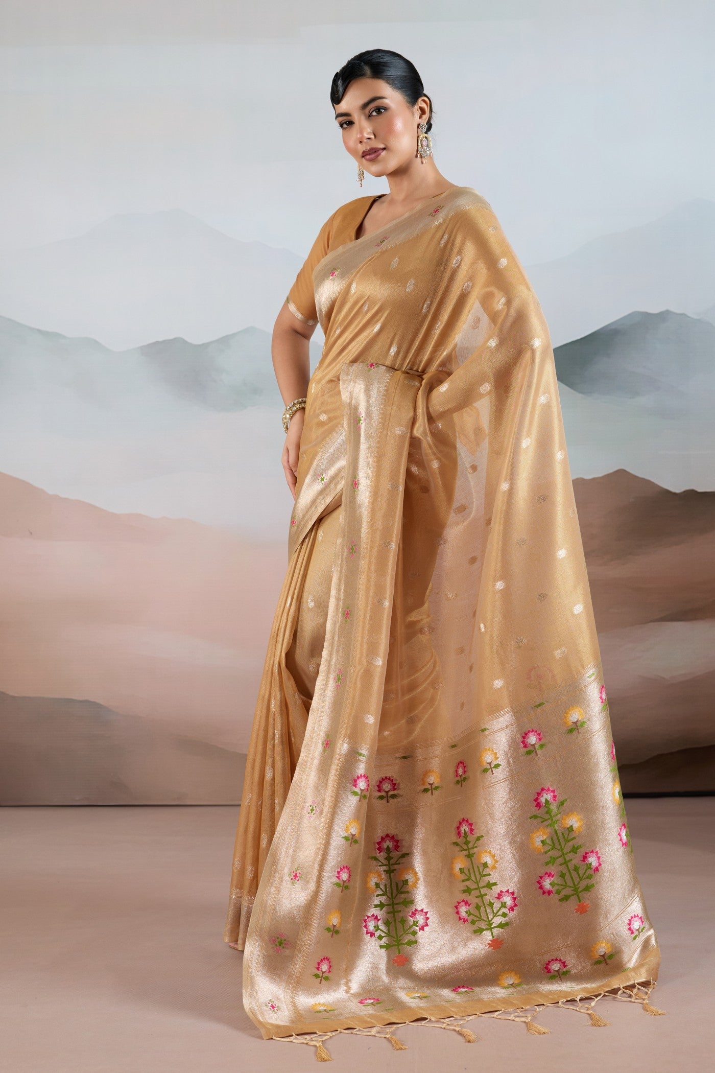 MySilkLove Citrus Orange Zari Woven Tissue Paithani Saree