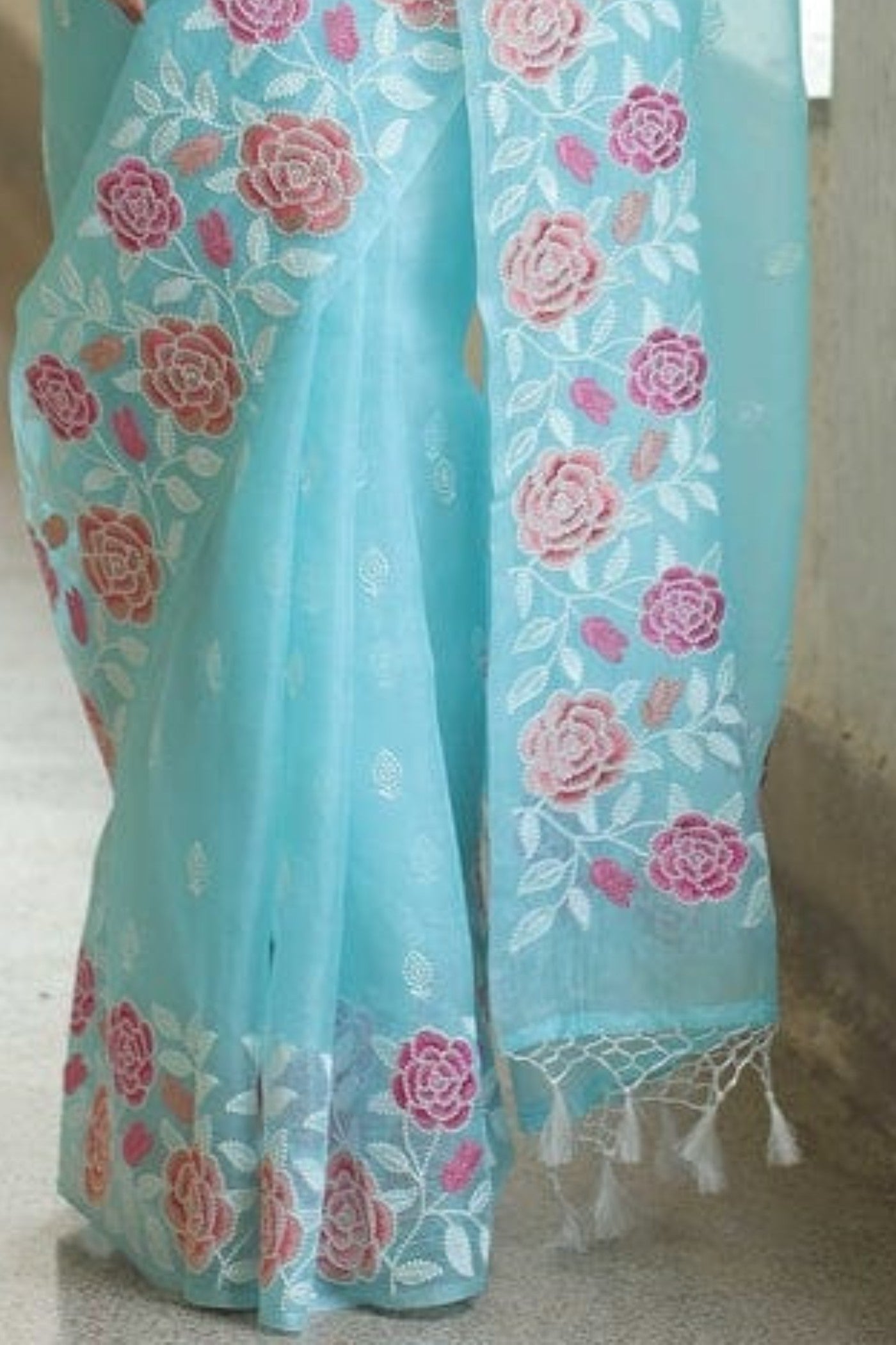 Buy MySilkLove Sky Blue Organza Partywar Saree Online