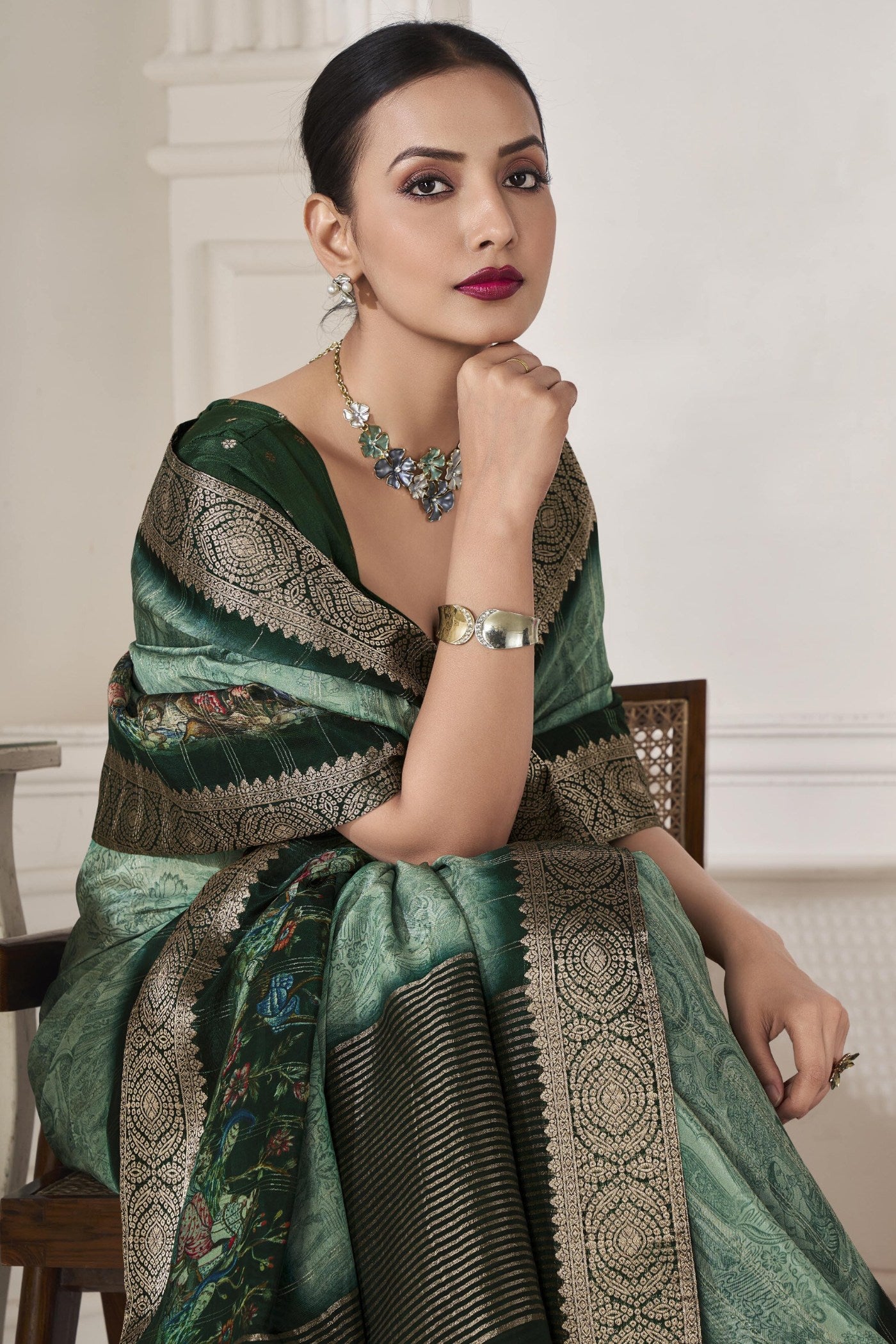 Buy MySilkLove Winter Green Banarasi Silk Saree Online