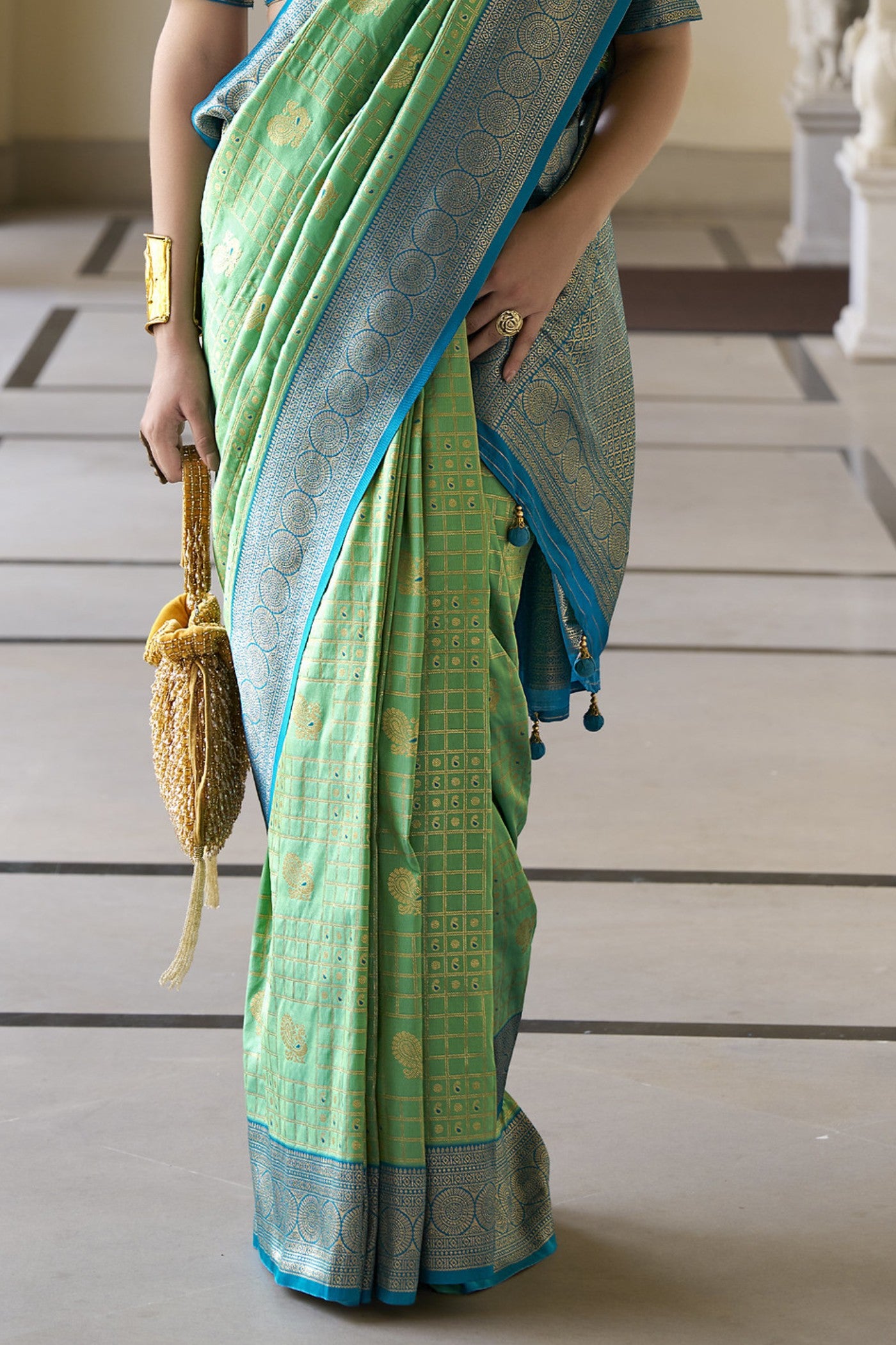 Buy MySilkLove Celadon Green Woven Kanjivaram Saree Online