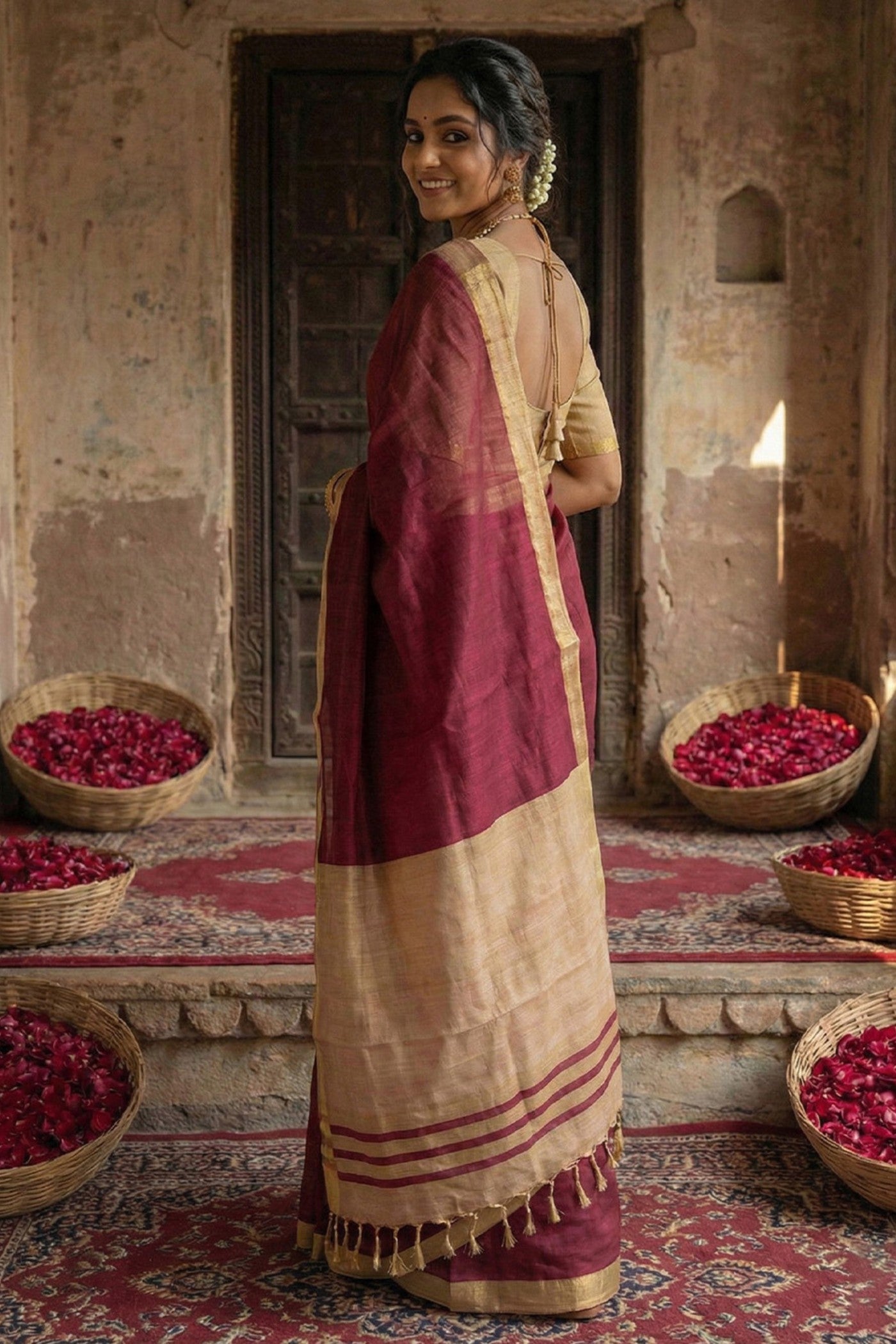 Buy MySilkLove Burgundy Maroon Cotton Silk Saree Online