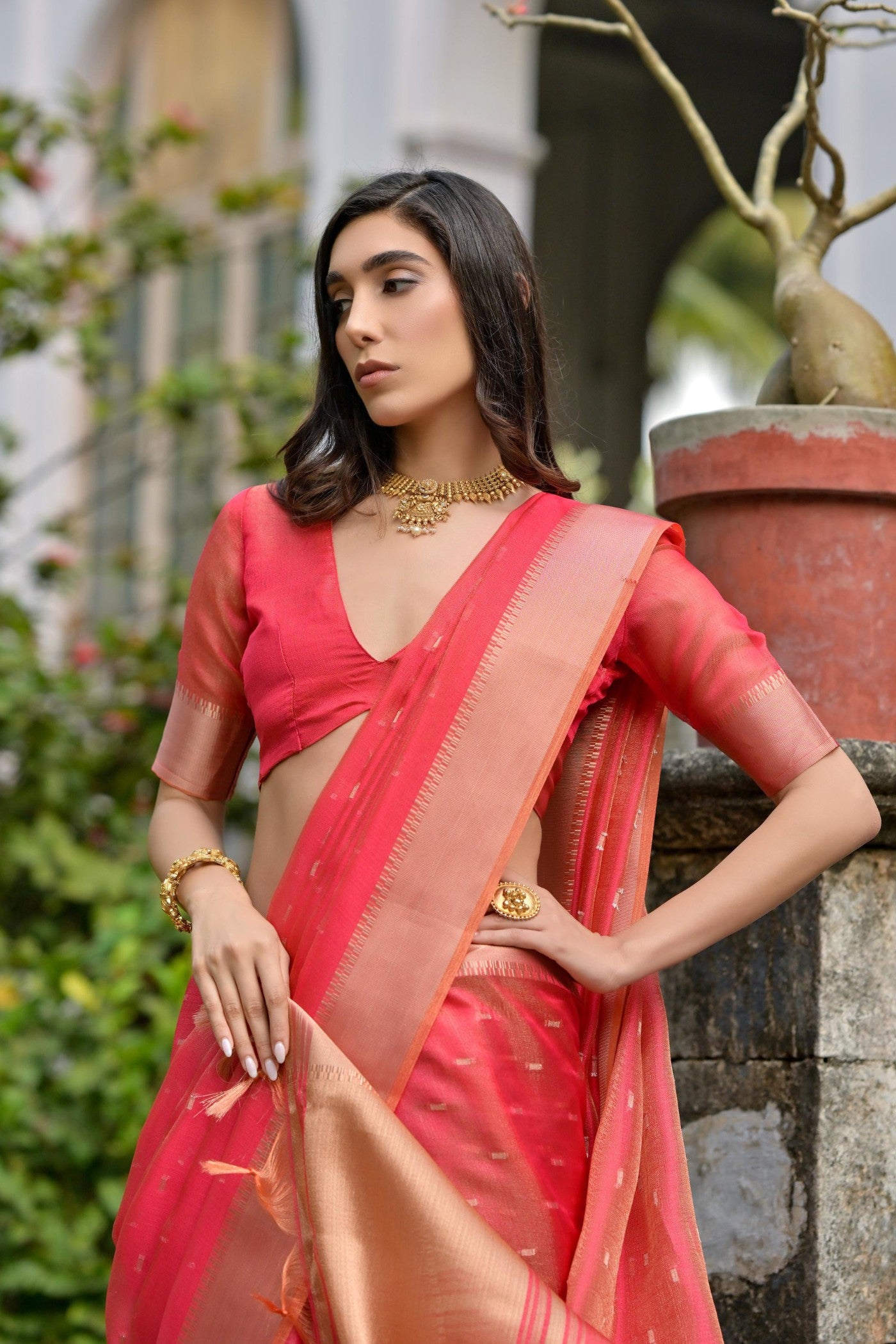 MySilkLove Rose Red Woven Banarasi Saree