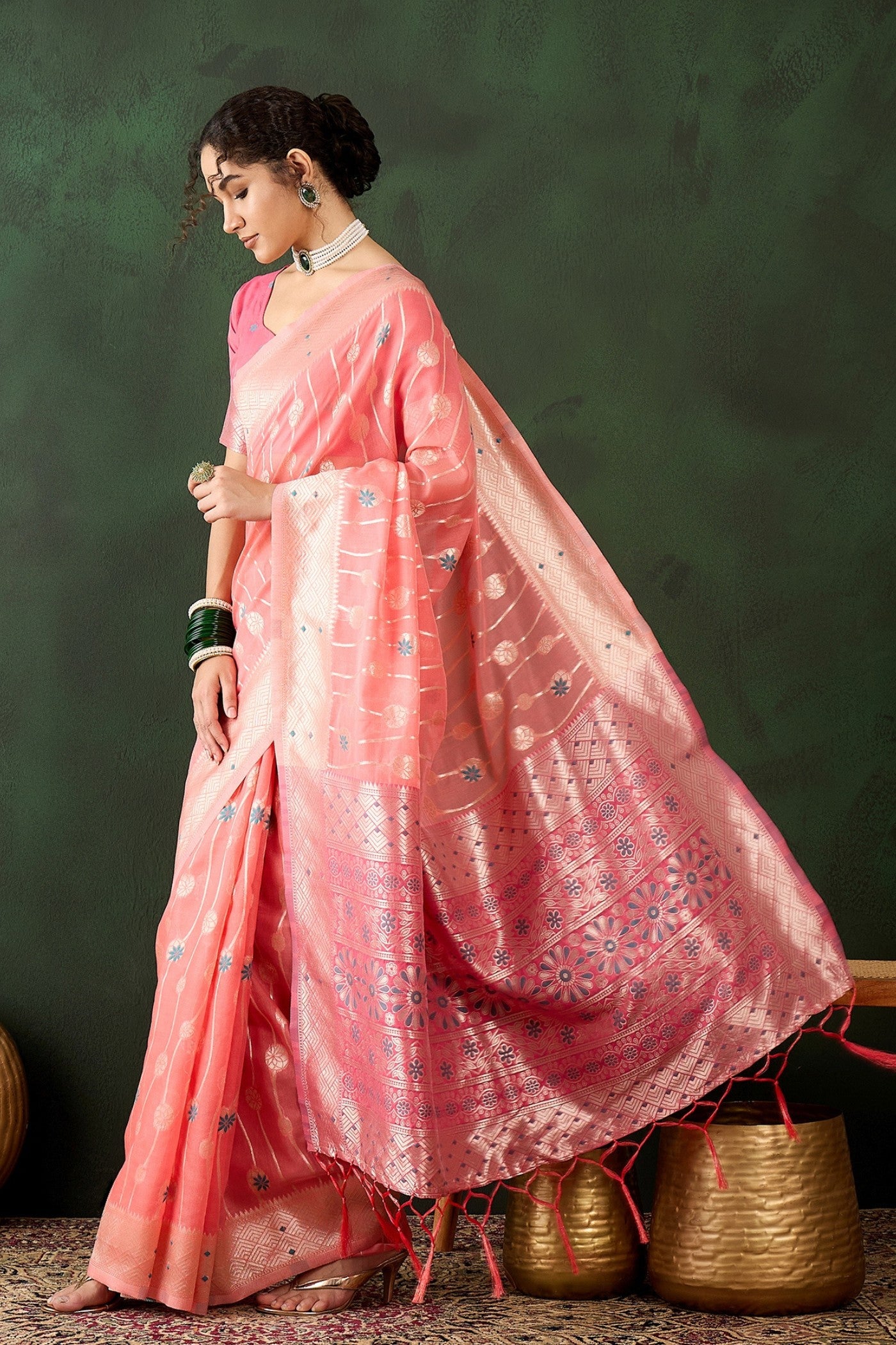 MySilkLove Heavenly Pink Woven Cotton Saree