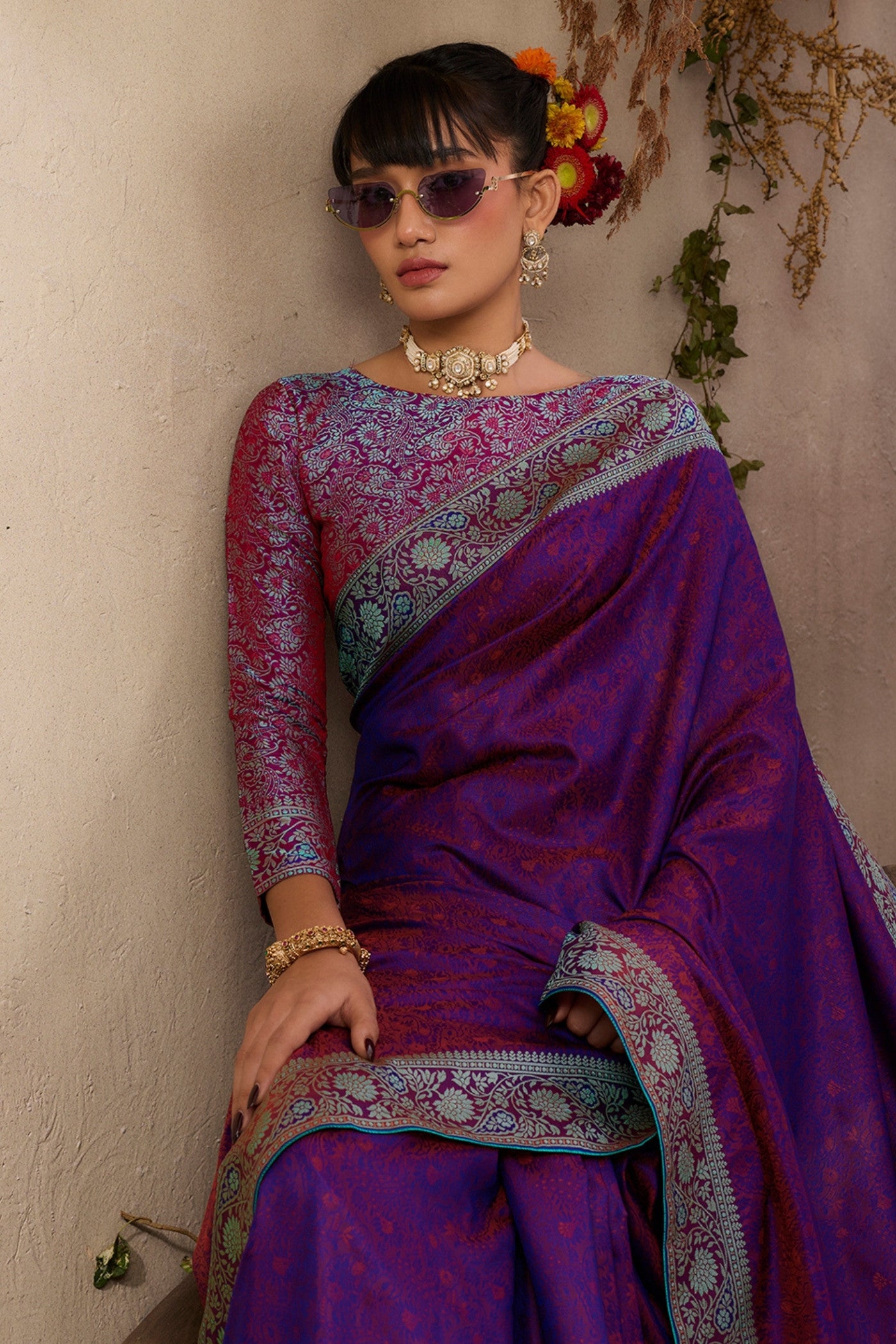 Buy MySilkLove Boysenberry Purple Woven Kanjivaram Saree Online