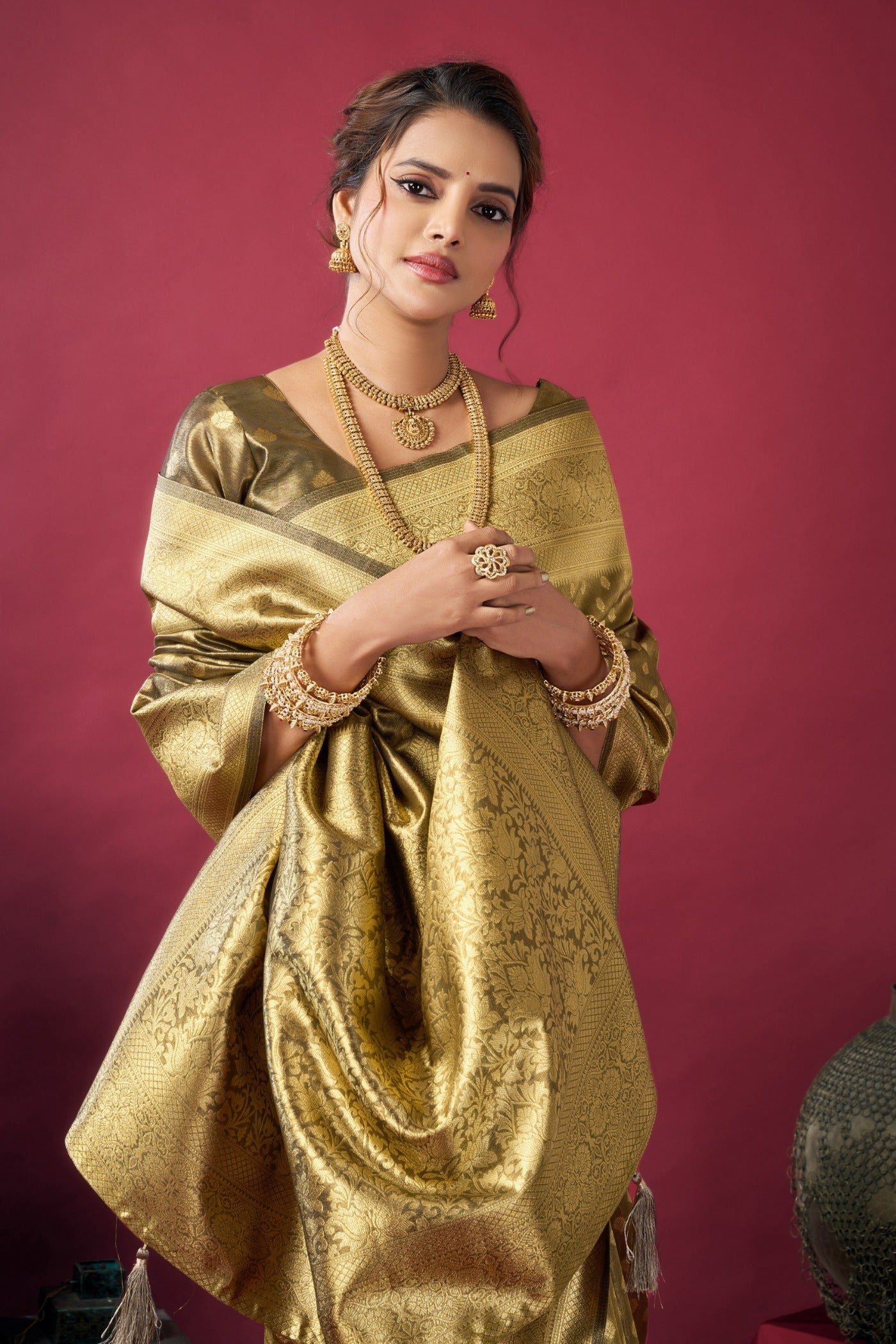 Buy MySilkLove Cadmium Green Handloom Tissue Silk Saree Online