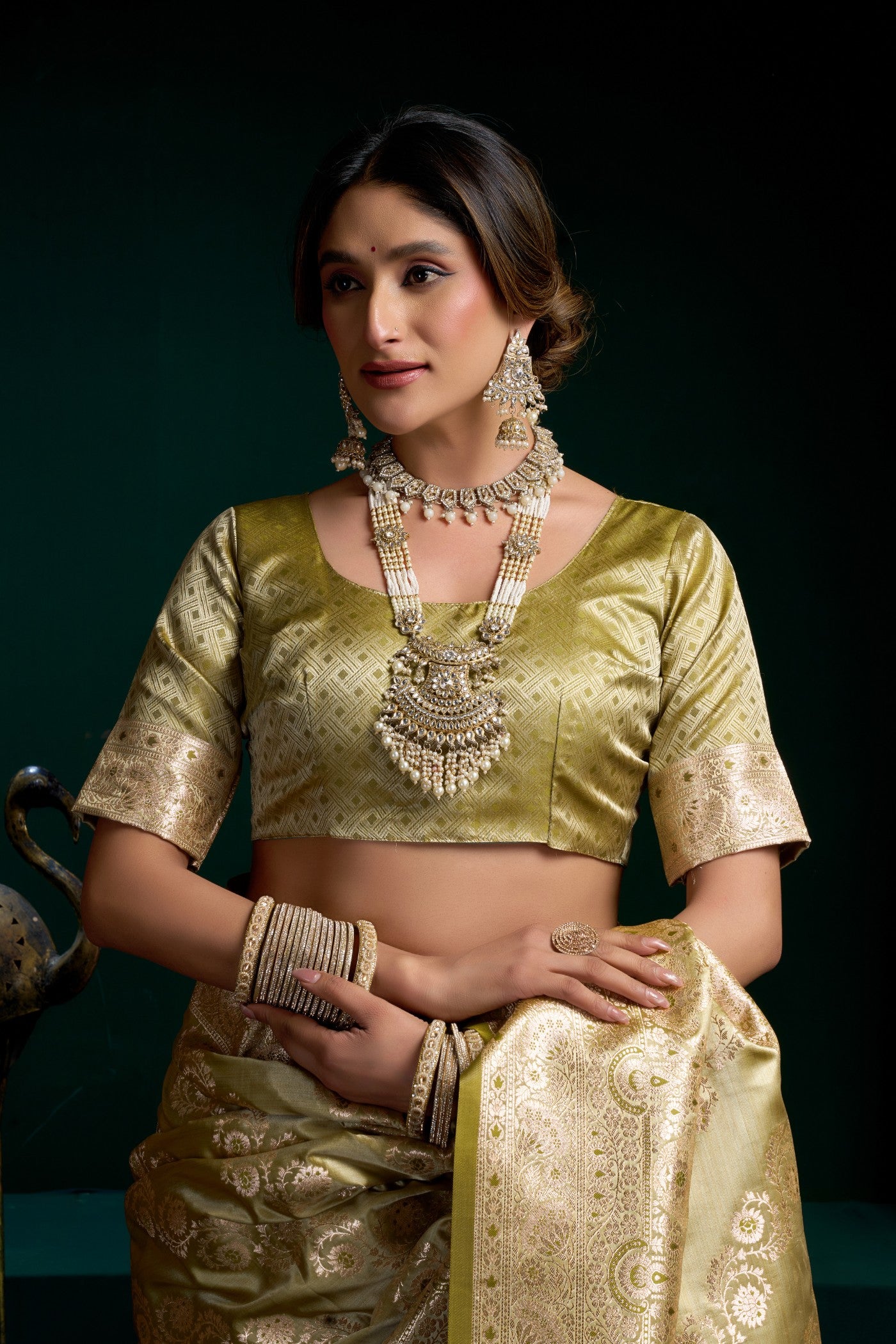 Buy MySilkLove Artichoke Green Banarasi Handloom Satin Soft Silk Saree Online