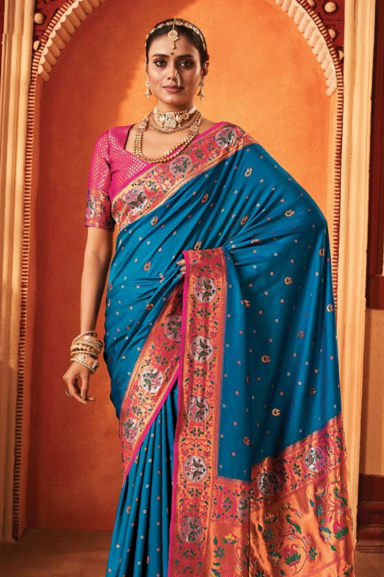 Buy MySilkLove Chathams Blue Woven Paithani Saree Online