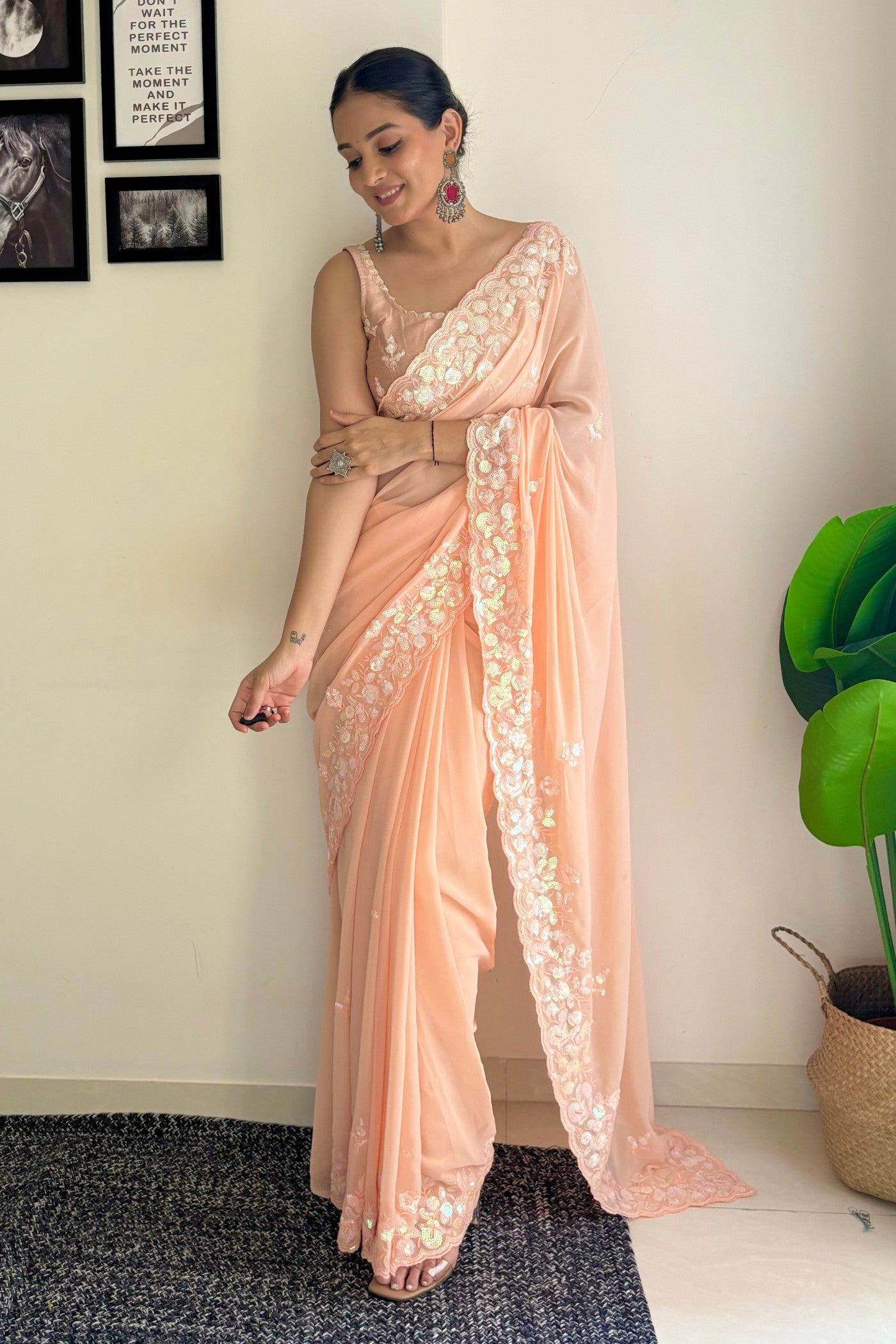 Buy MySilkLove Manhattan Orange Embroidery Georgette saree Online