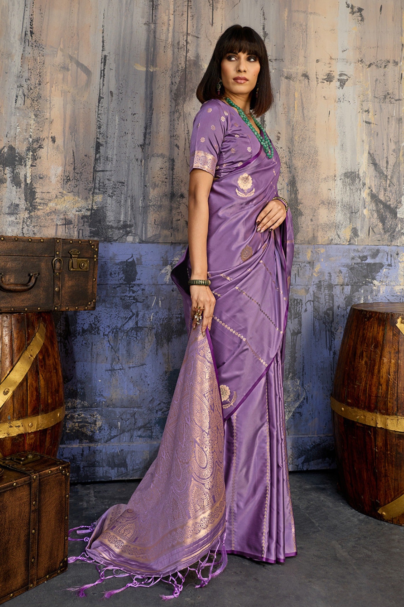 Buy MySilkLove Wisdom Purple Handloom Satin Silk Saree Online