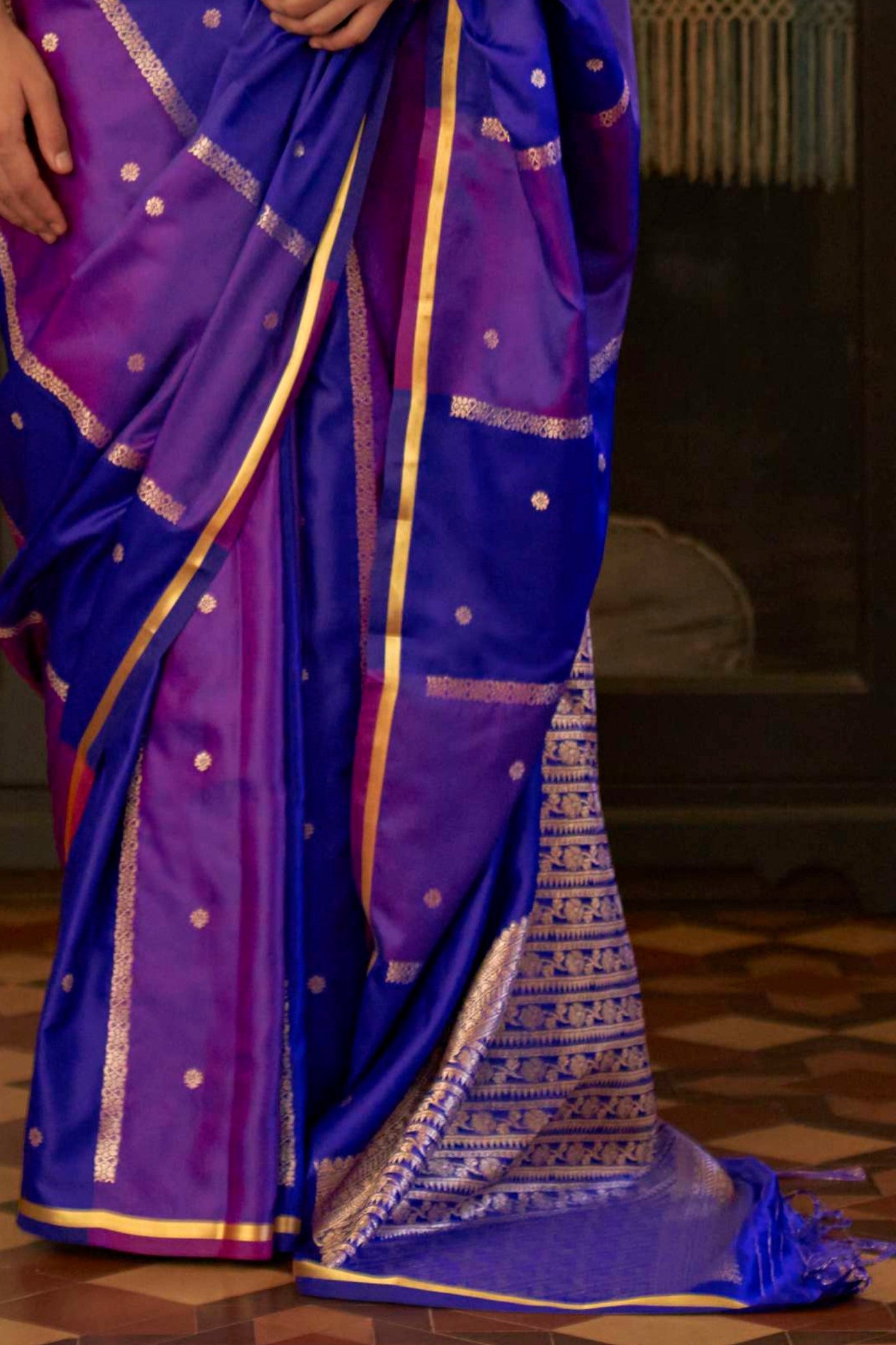 Buy MySilkLove Stratos Blue Handloom Rangkat Banarasi Satin Silk Saree Online