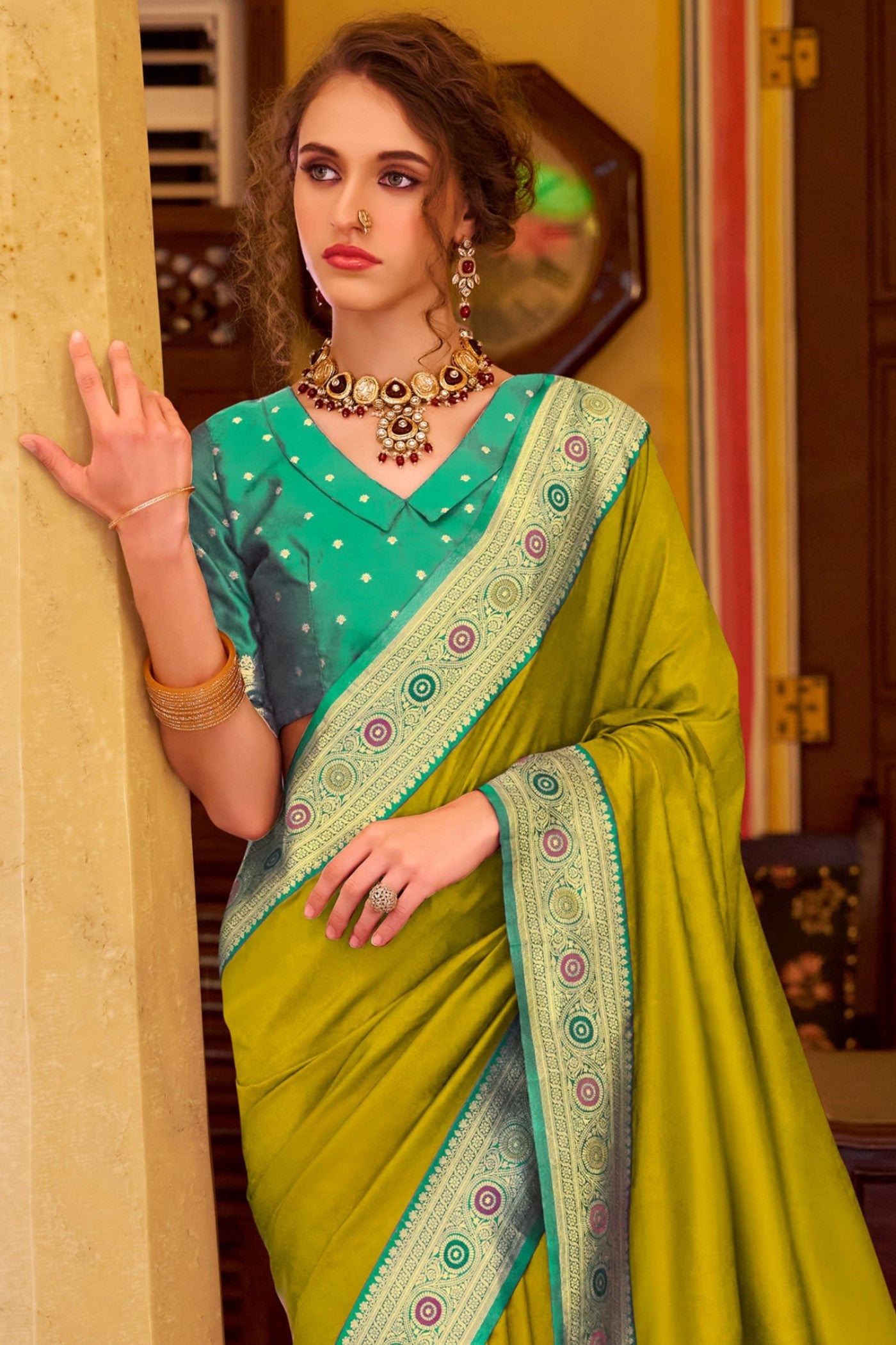 Buy MySilkLove Kelly Green Woven Banarasi Soft Silk Saree Online