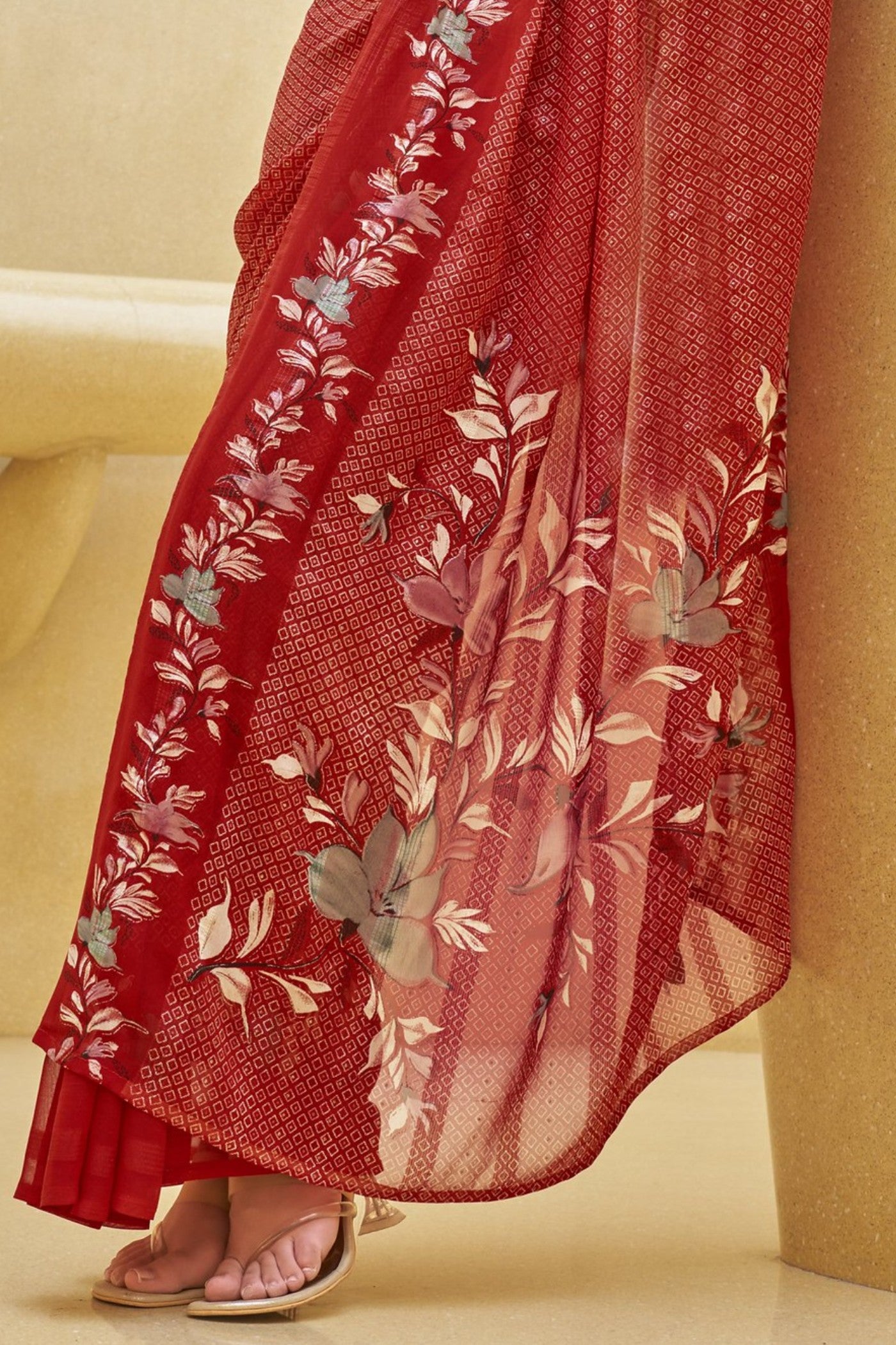 Buy MySilkLove Cherry Red Georgette Printed Saree Online