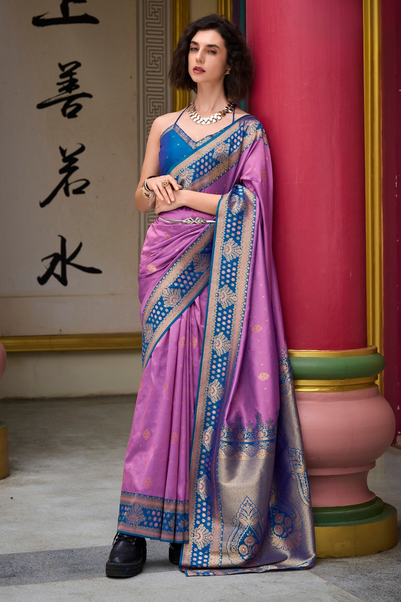 Buy MySilkLove Tacao Purple Woven Banarasi Saree Online