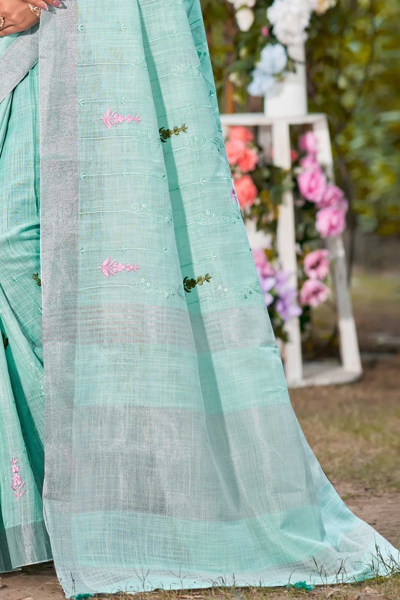 Buy MySilkLove Sky Blue Woven Cotton Linen Saree Online