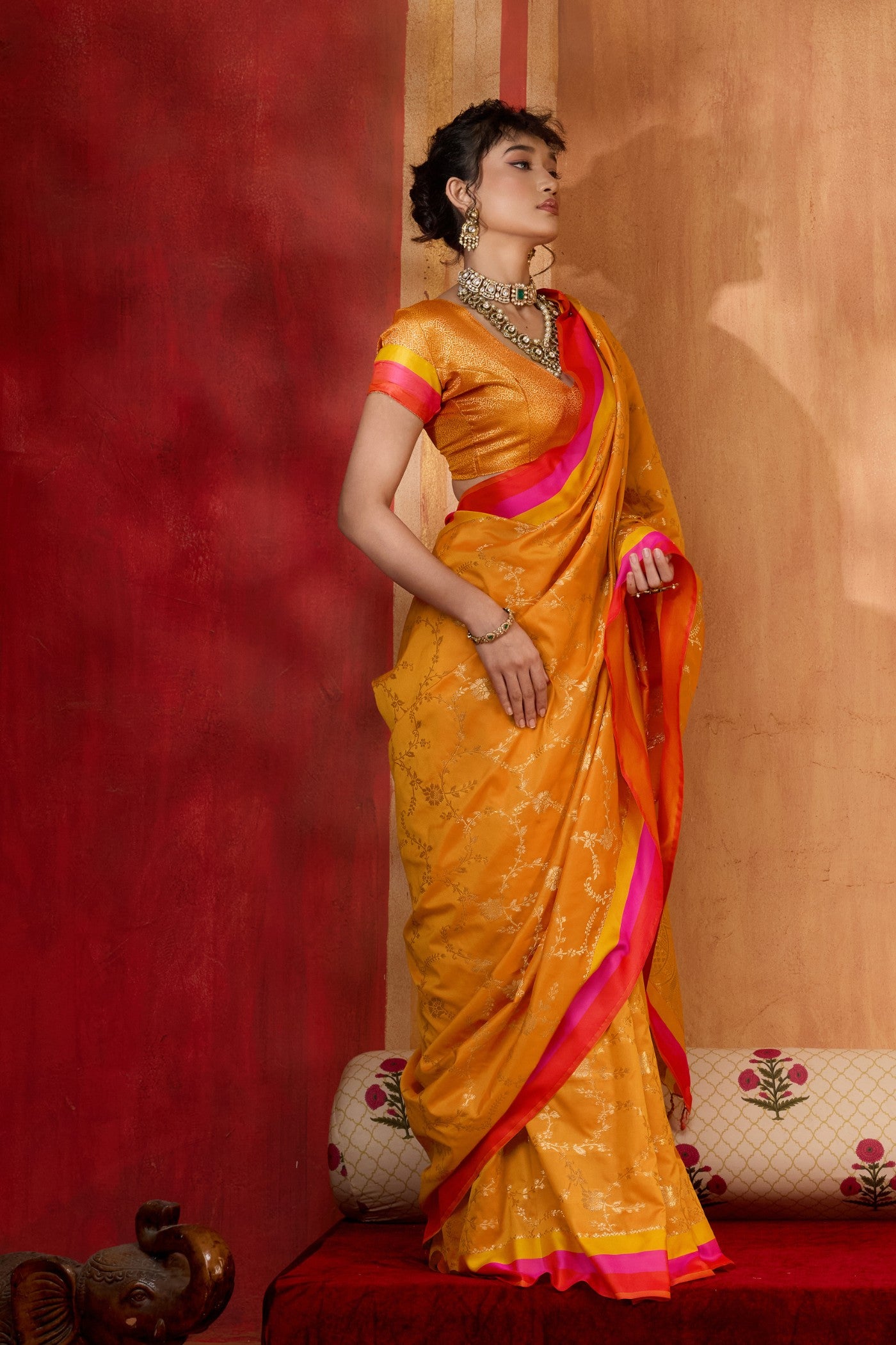 Buy MySilkLove Marigold Orange Handloom Satin Soft Silk Saree Online