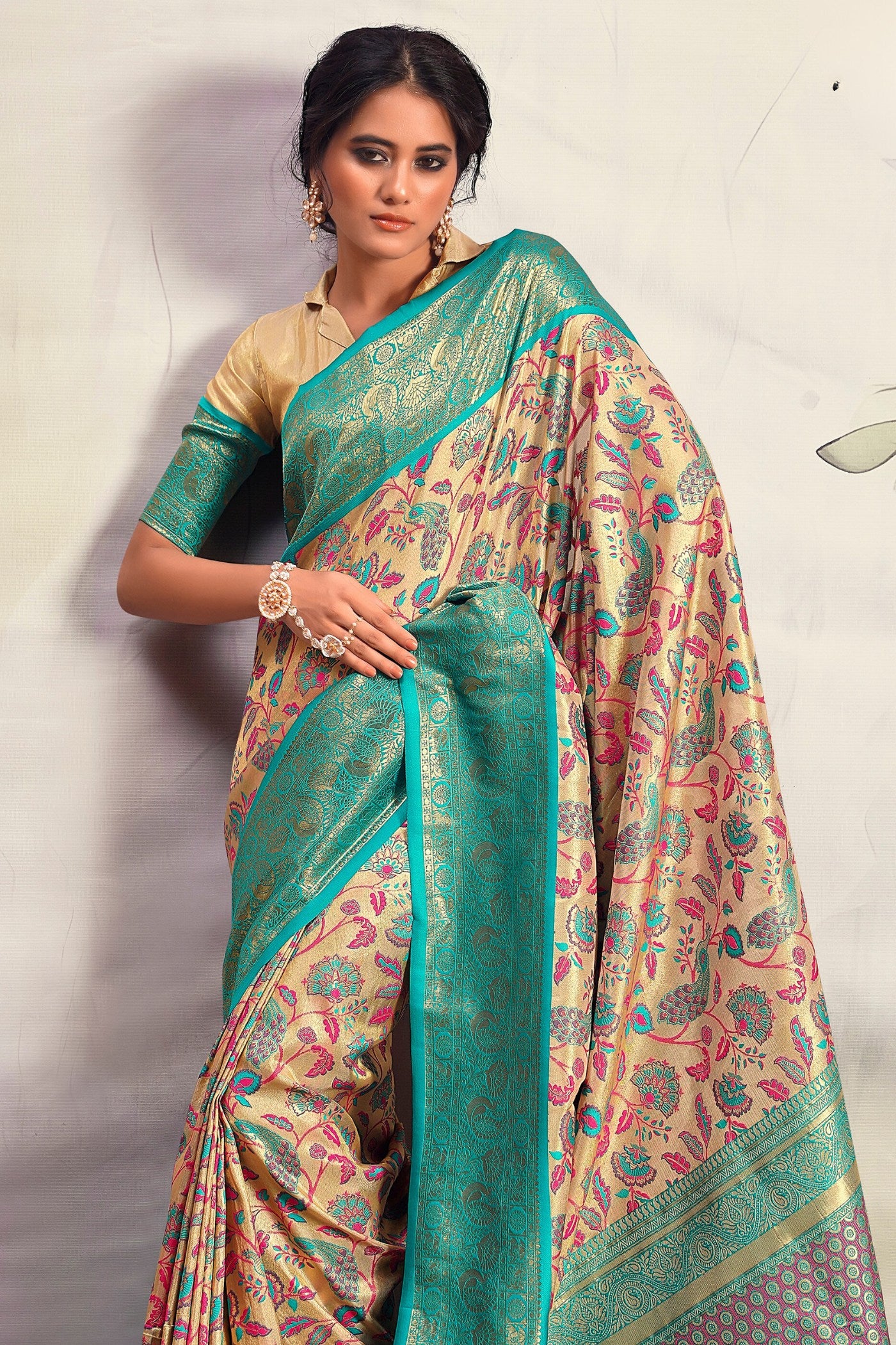 Buy MySilkLove Tradewind Blue and Cream Woven Banarasi Saree Online