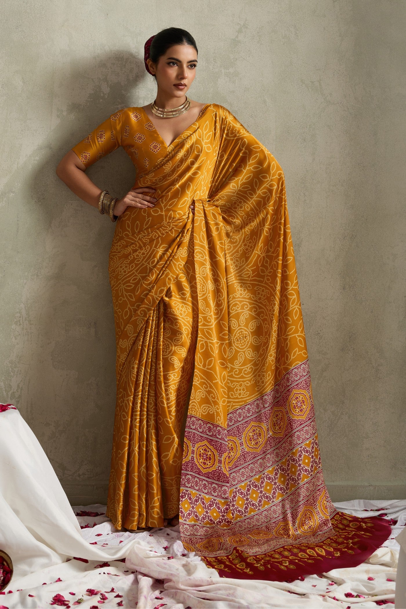 Buy MySilkLove Sun Yellow Bandhani Printed Silk Saree Online