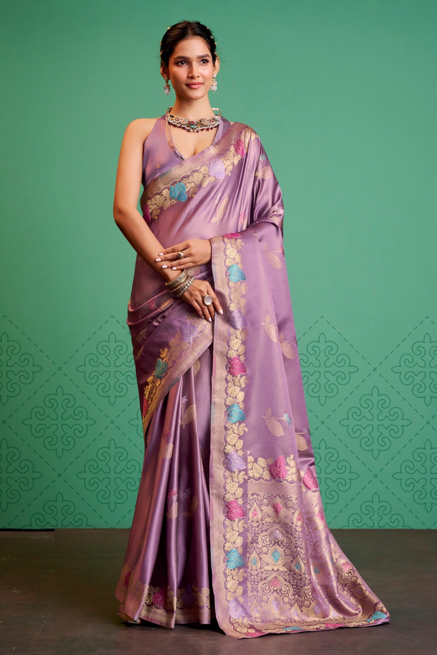 Buy MySilkLove Blossom Purple Handloom Satin Silk Saree Online