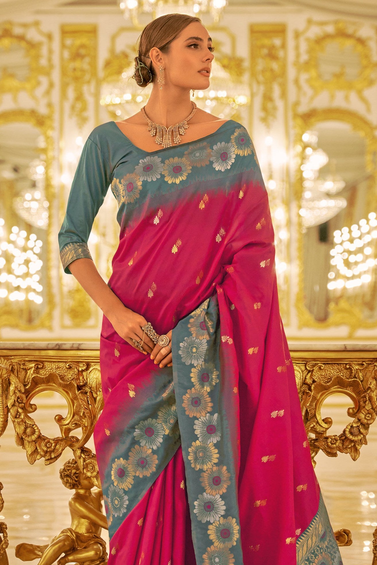 Buy MySilkLove Dingy Dungeon Pink Woven Banarasi Saree Online