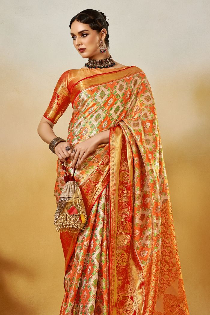 Buy MySilkLove Porsche Orange Woven Kanjivaram Saree Online