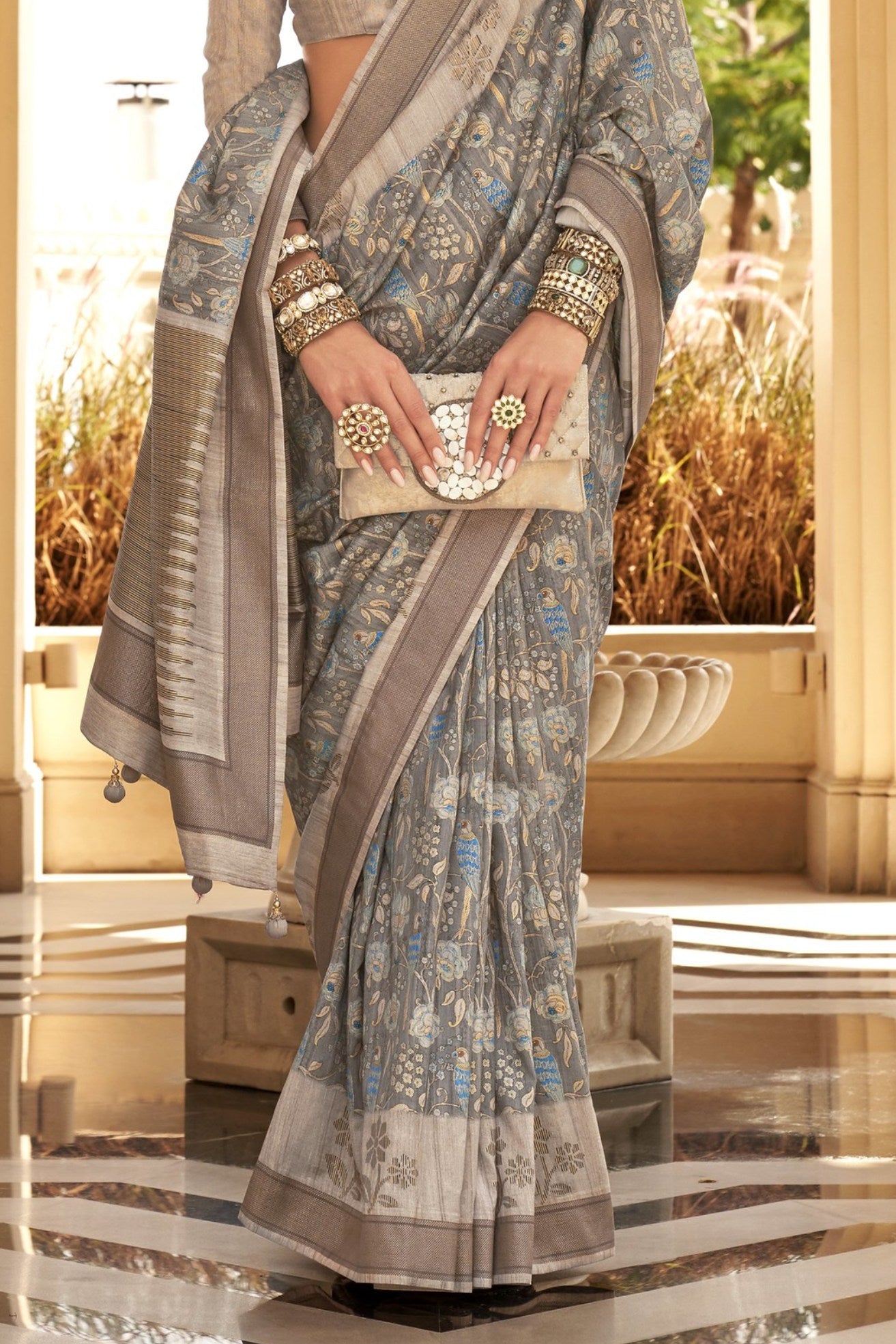 Buy MySilkLove Elegant Grey Banarasi Handloom Saree Online