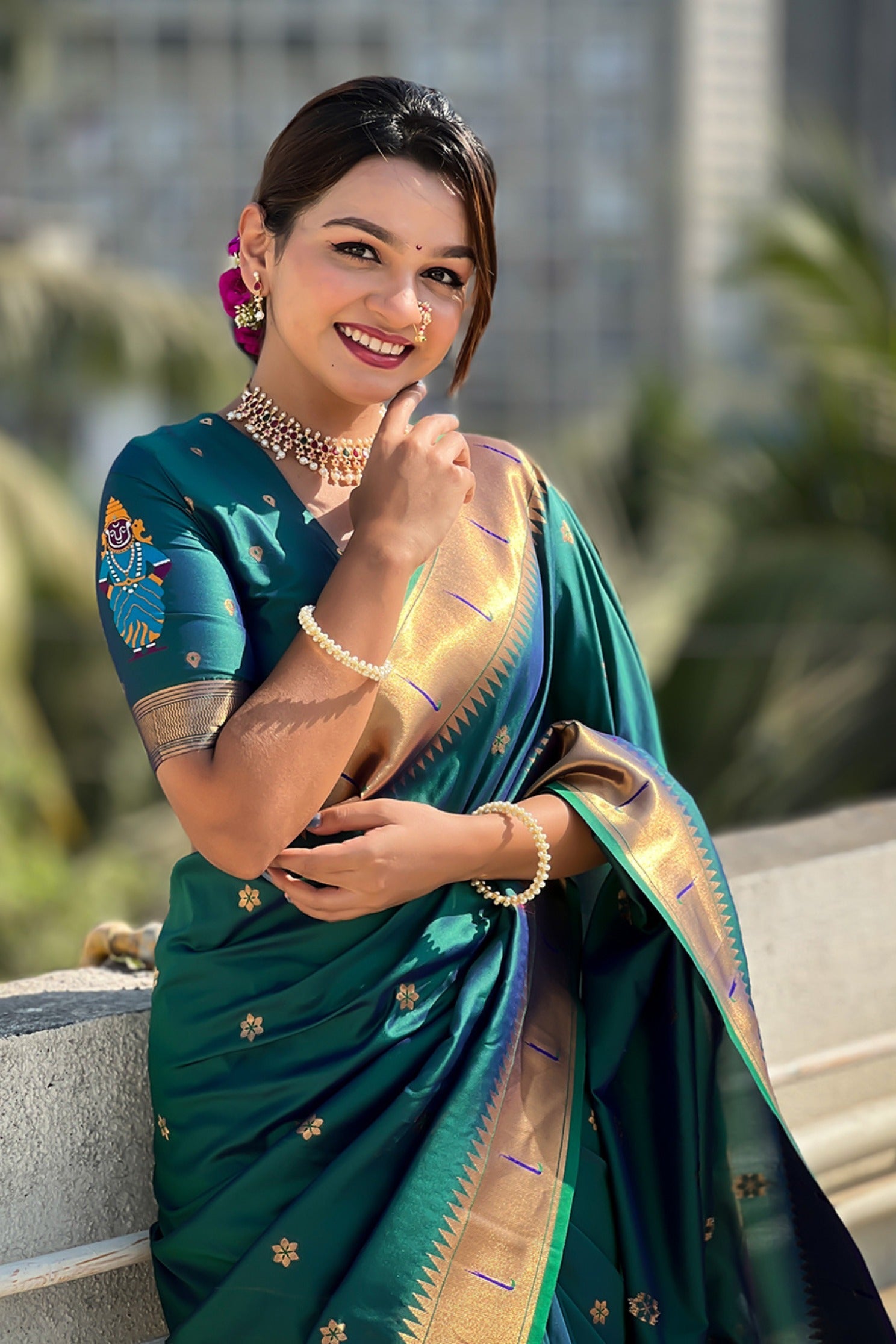 Buy MySilkLove Elephant Green Woven Paithani Saree Online