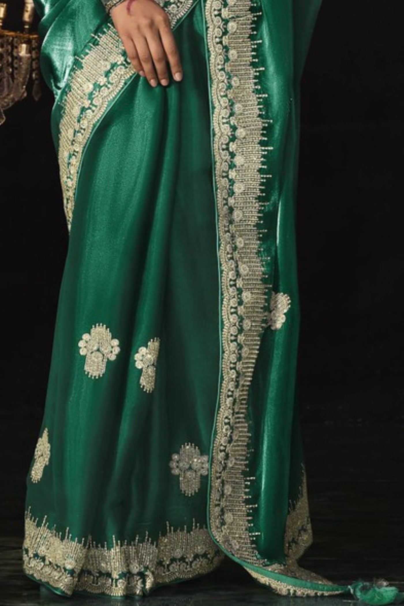 Buy MySilkLove Hunter Green Tissue Embroidered Designer Saree Online