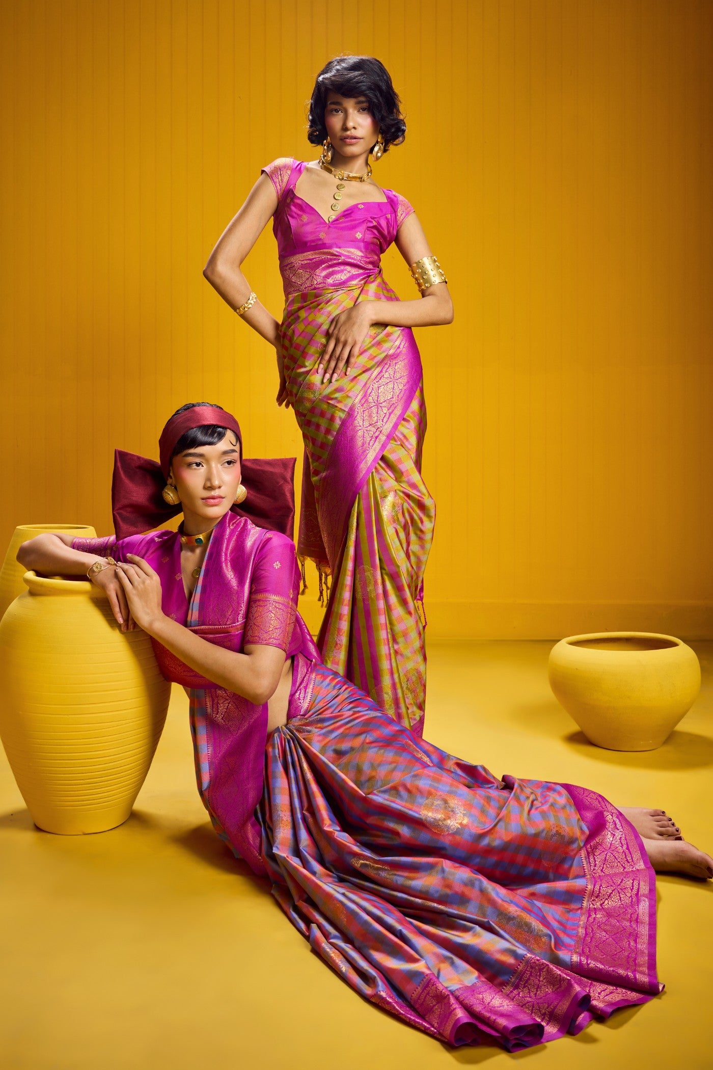 Buy MySilkLove Pale Pink Banarasi Two Tone Checks Handloom Saree Online