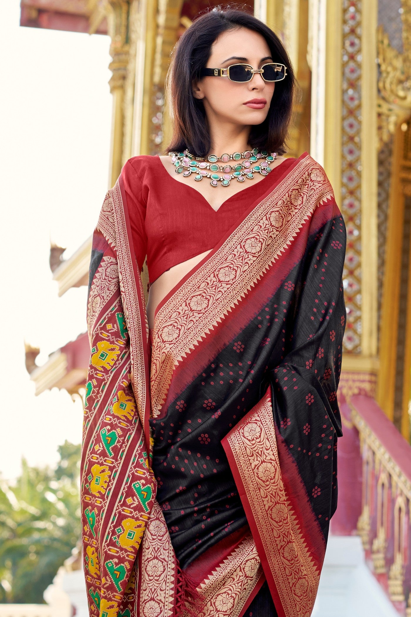 Buy MySilkLove Thunder Black Woven Tussar Silk Saree Online