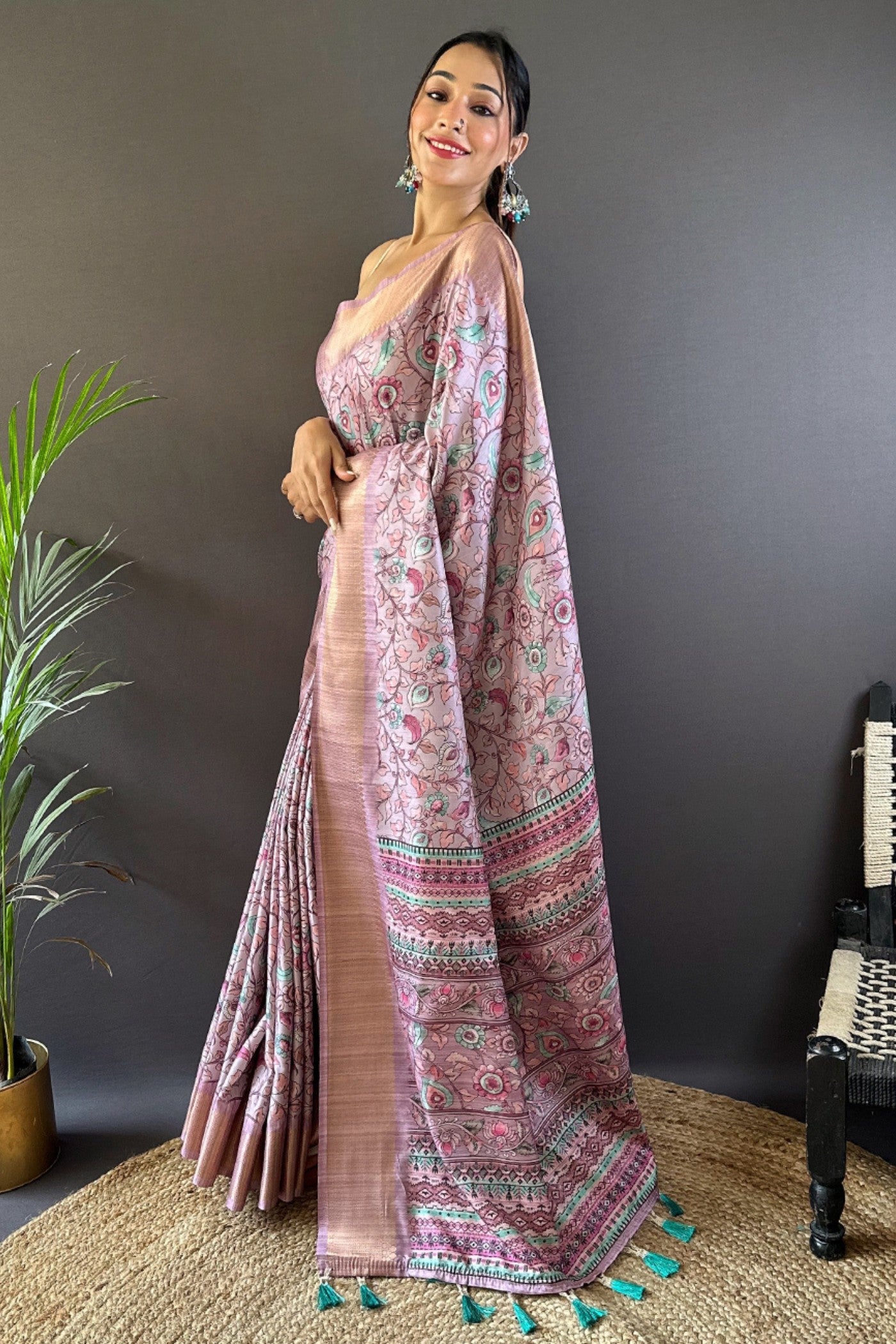 MySilkLove Blssom Pink Printed Tussar Silk Saree