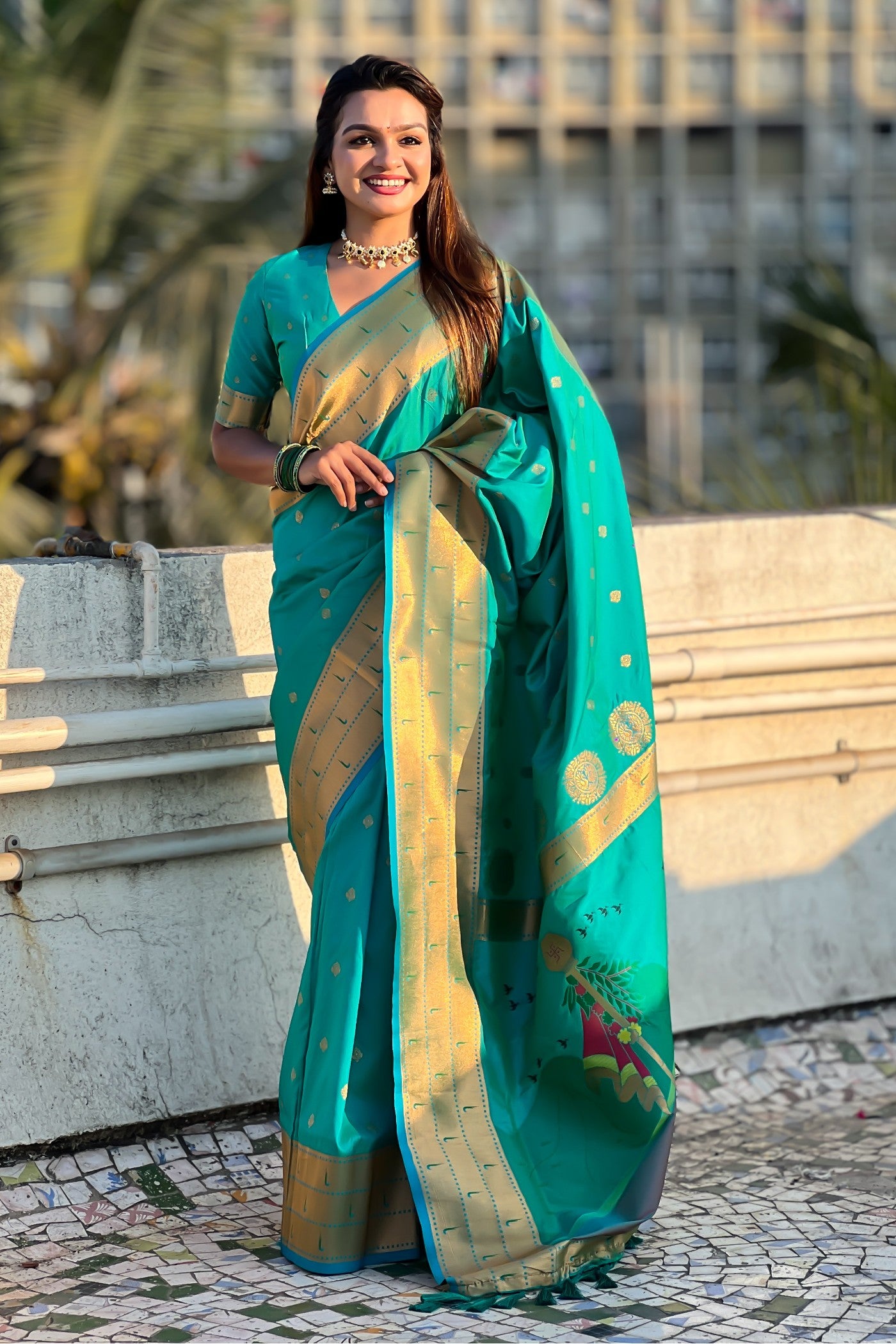 Buy MySilkLove Blue Stone Woven Paithani Saree Online