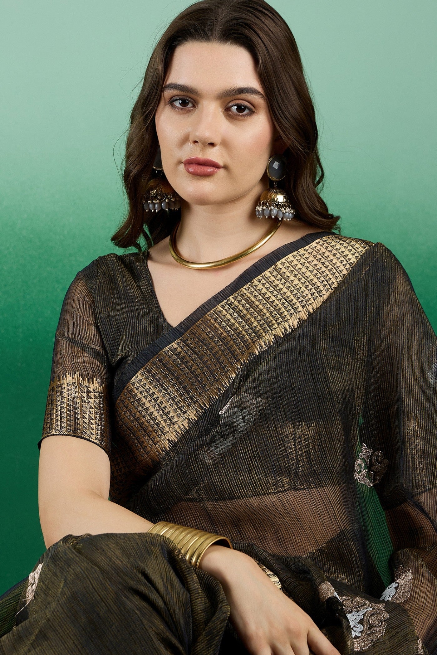 Buy MySilkLove Coral Black Khadi Organza Saree Online