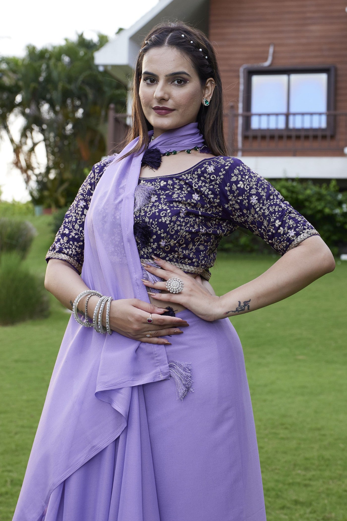 MySilkLove Tyrian Purple Georgette Saree
