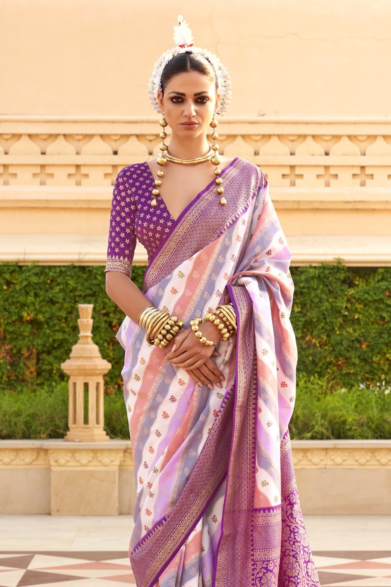 Buy MySilkLove Bouquet Purple Woven Patola Printed Silk Saree Online