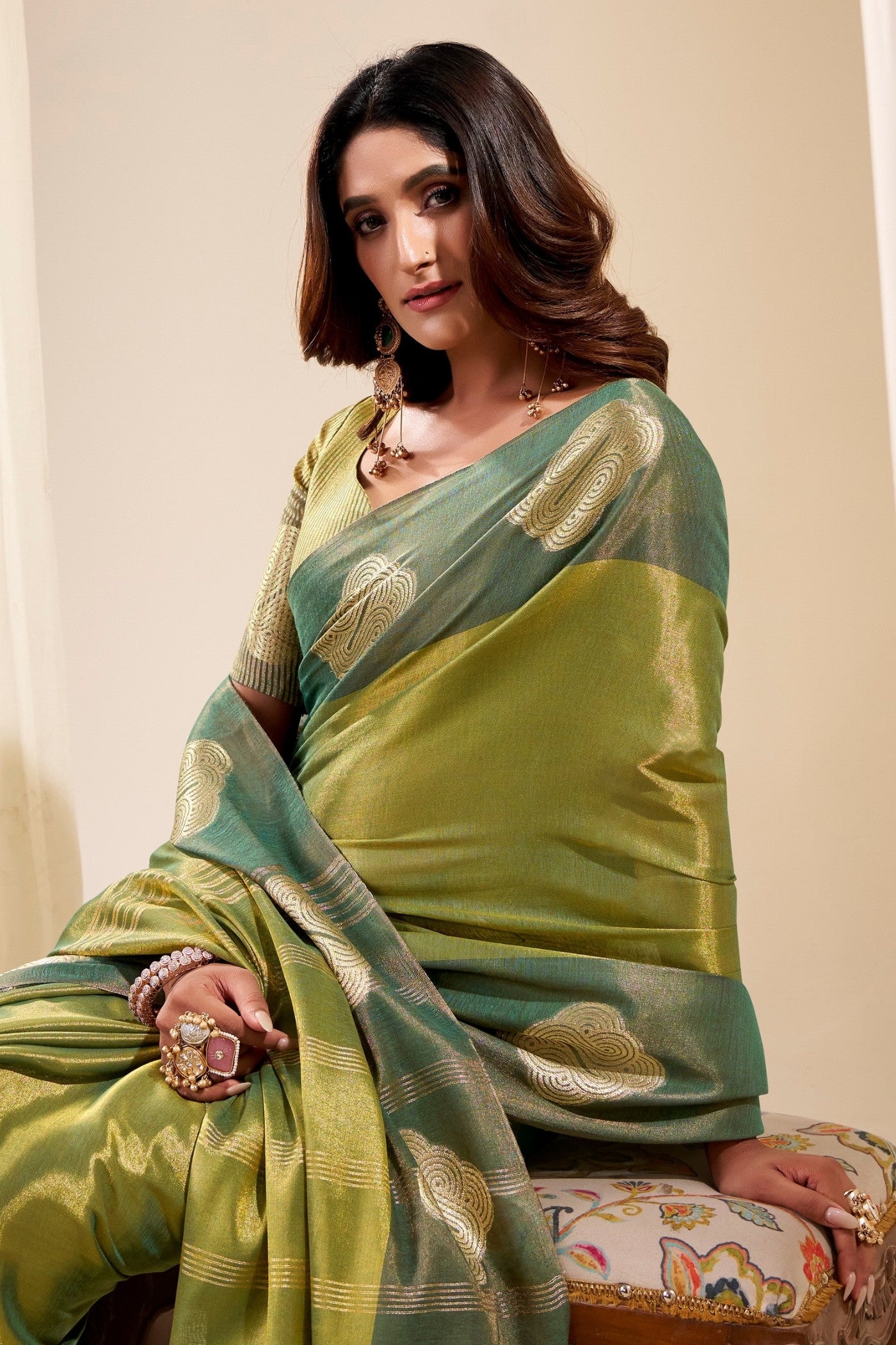 Buy MySilkLove Basil Green Handloom Tissue Saree Online