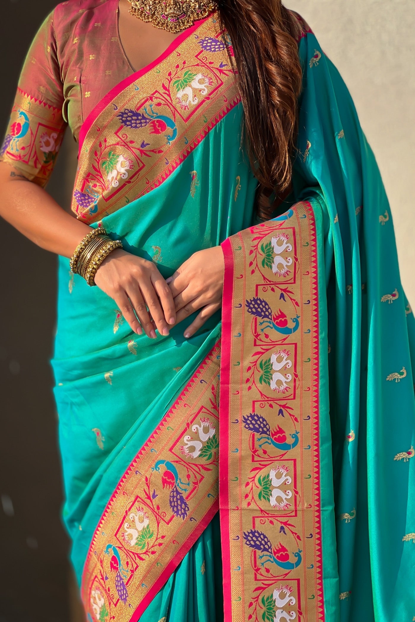 Buy MySilkLove Ocean Blue Zari Woven Paithani Saree Online