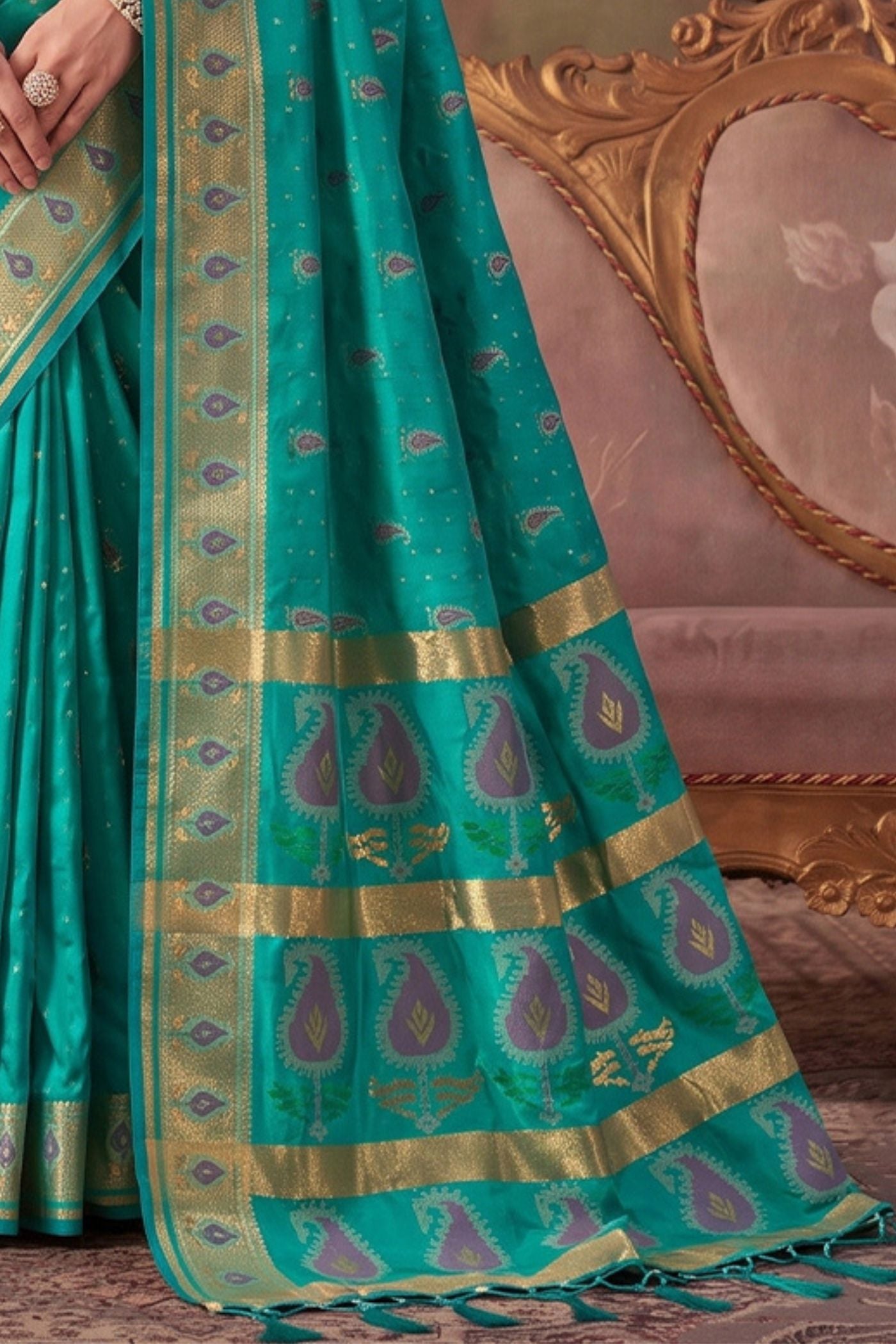 Buy MySilkLove Sea Green Woven Banarasi Soft Silk Saree Online
