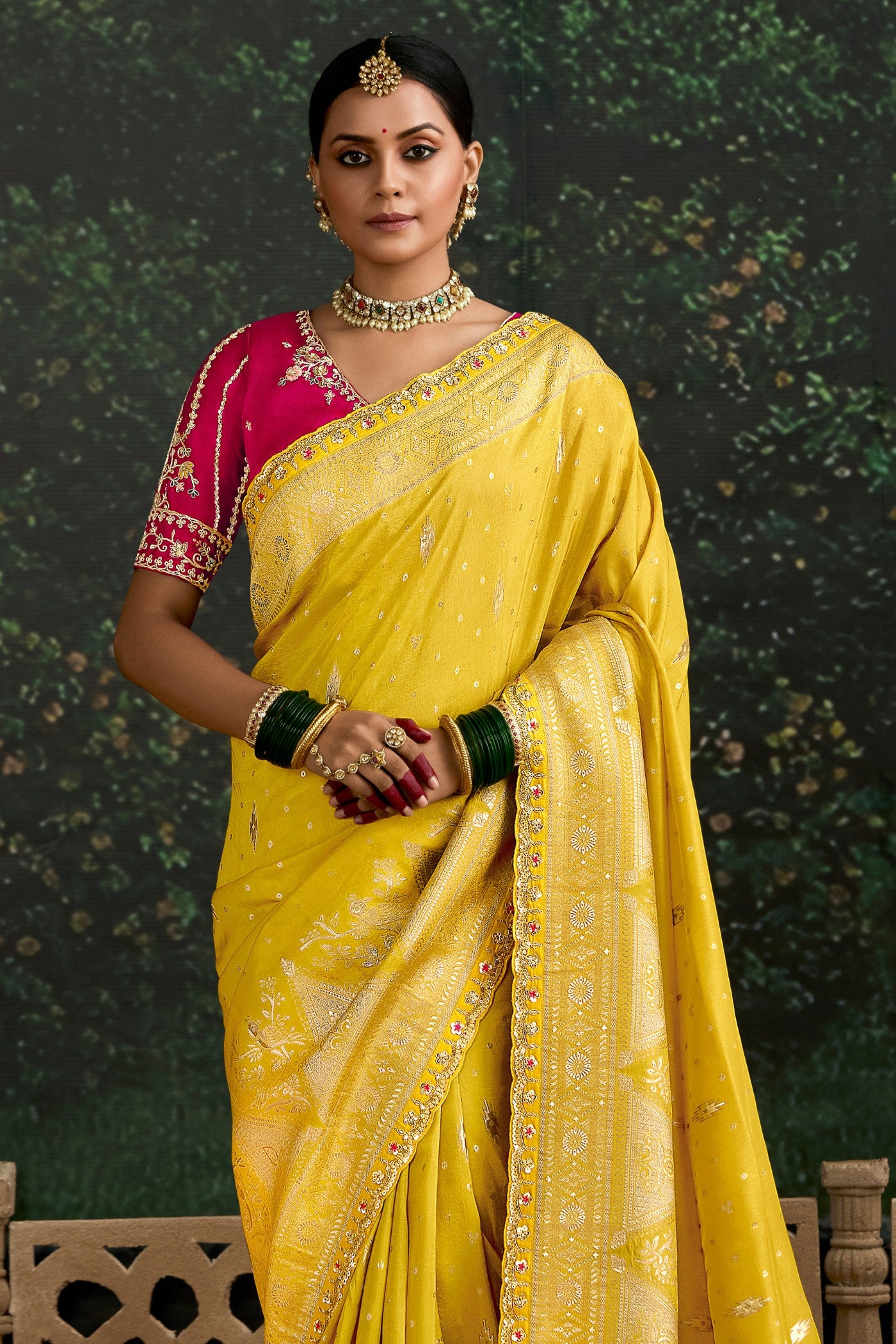 Buy MySilkLove Bumblebee Yellow Designer Banarasi Saree Online