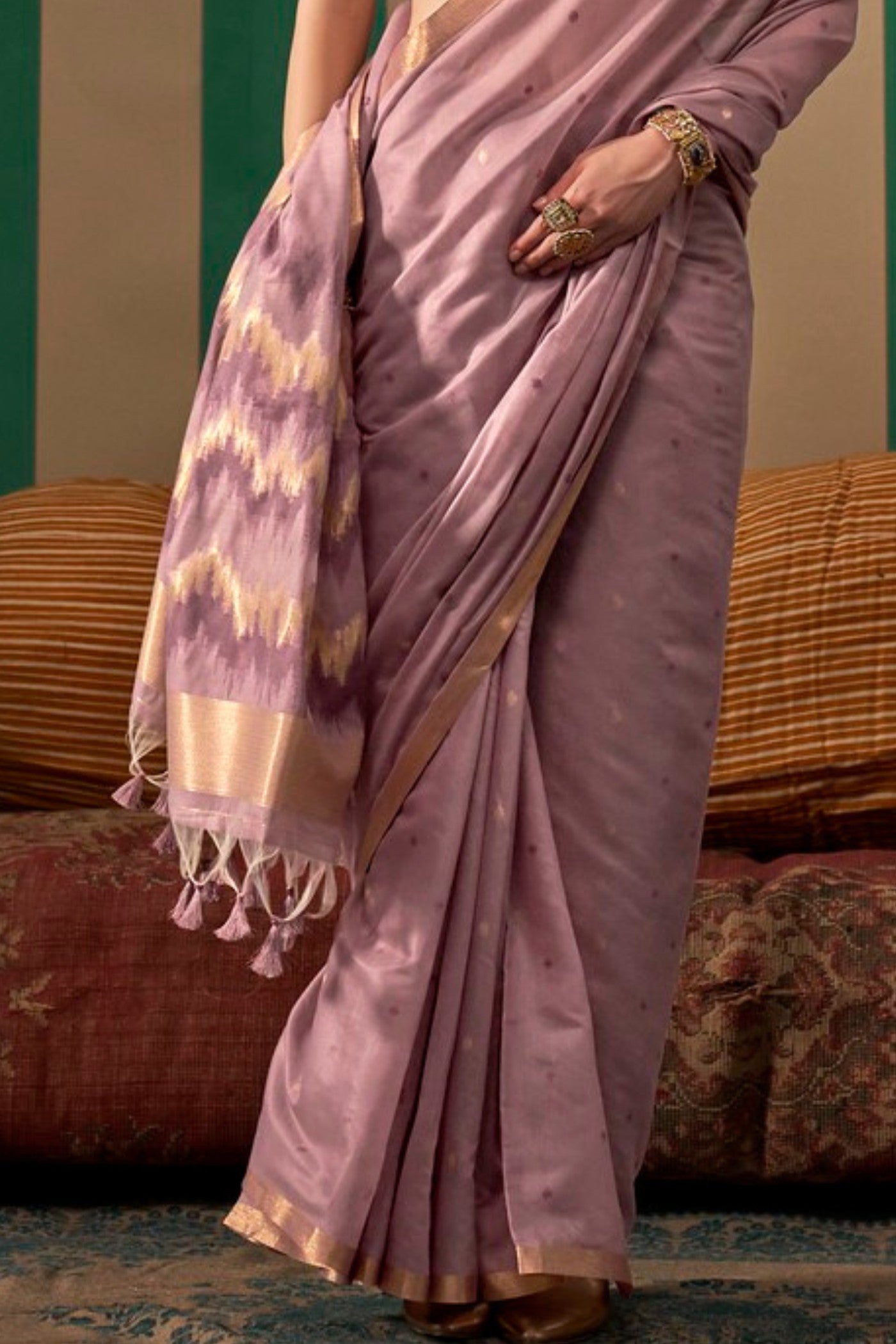 Buy MySilkLove Brandy Rose Purple Handloom Linen Saree Online