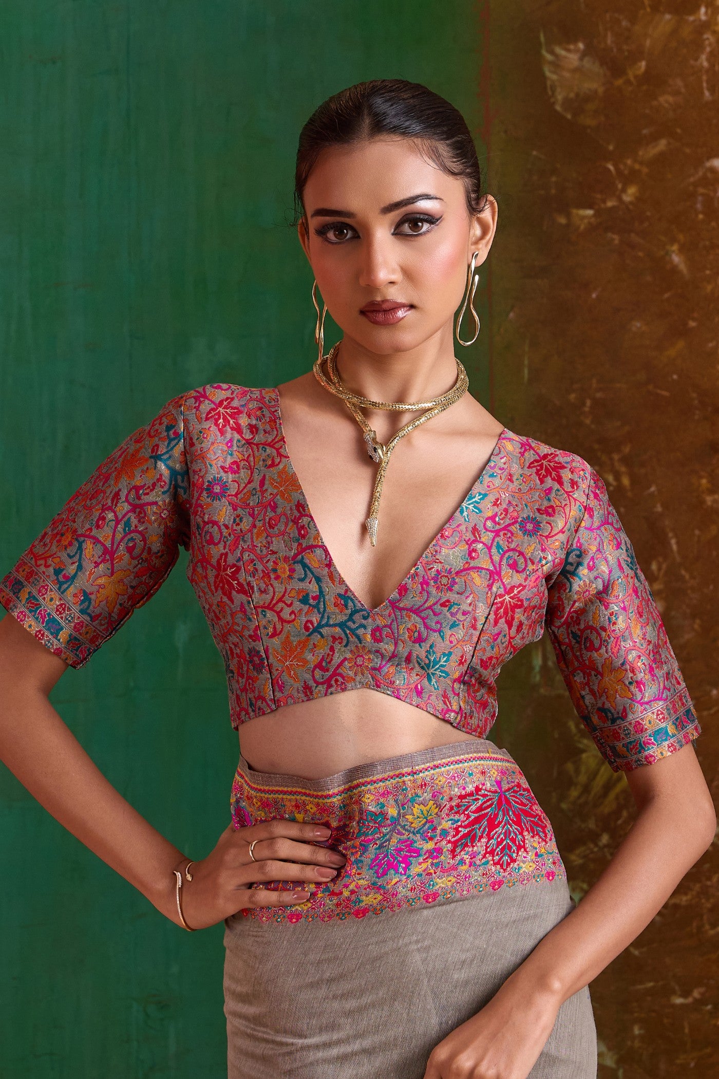 Buy MySilkLove French Grey Kashmiri Handloom Jamewar Saree Online