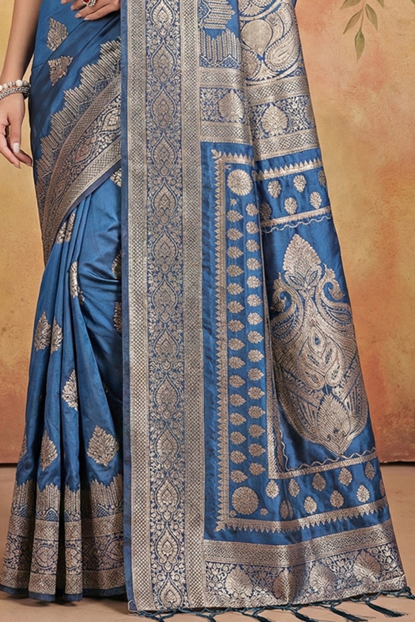 Buy MySilkLove James Blue Woven Banarasi Silk Saree Online