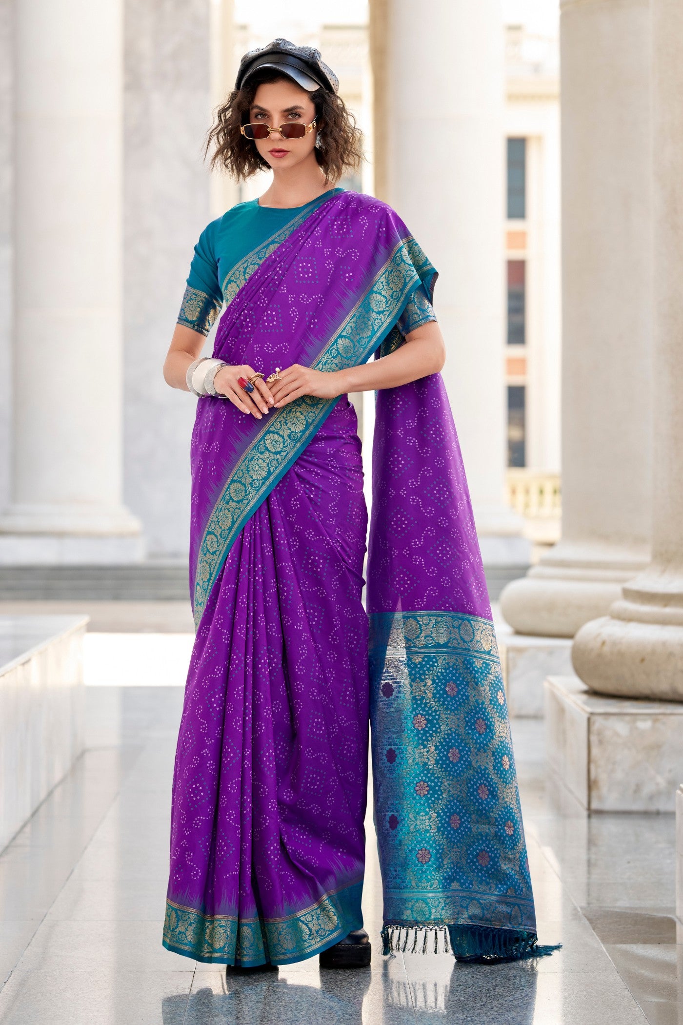 Buy MySilkLove Seance Purple Woven Banarasi Bandhani Soft Silk Saree Online