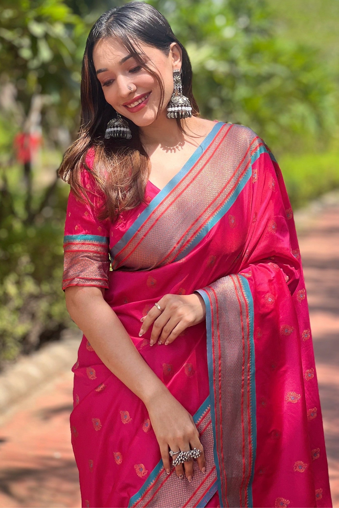 MySilkLove Hibiscus Pink Woven Paithani Saree