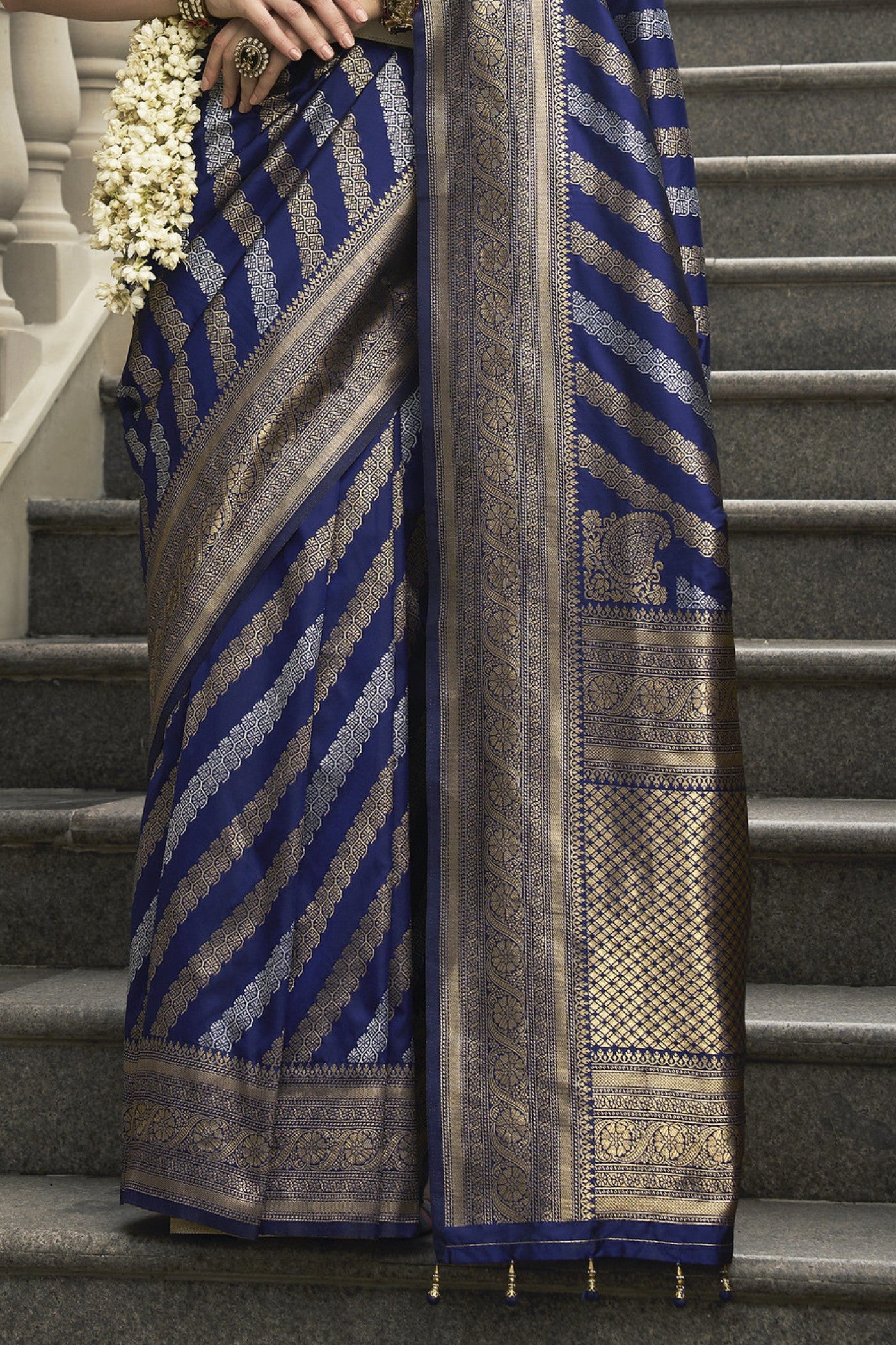 Buy MySilkLove Martinique Blue Woven Banarasi Saree Online