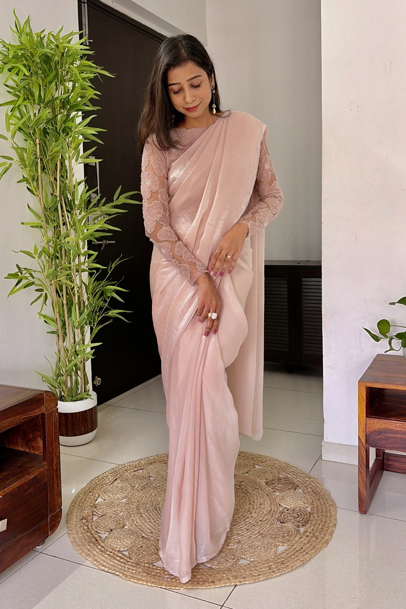 Buy MySilkLove Diamond Pink Designer Partywear Saree with Floral Blouse Online