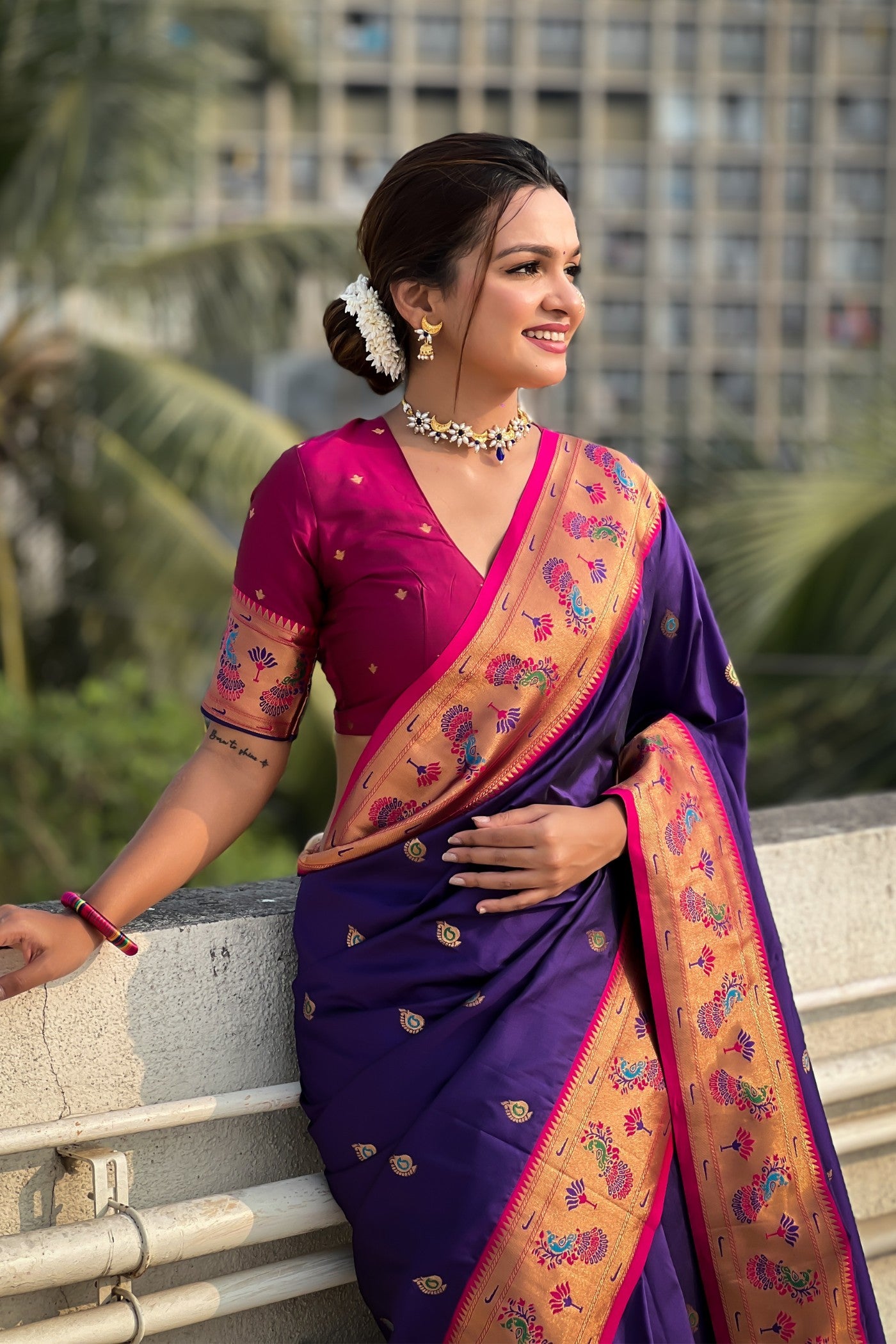 Buy MySilkLove Jacarta Purple Lotus Paithani Saree Online